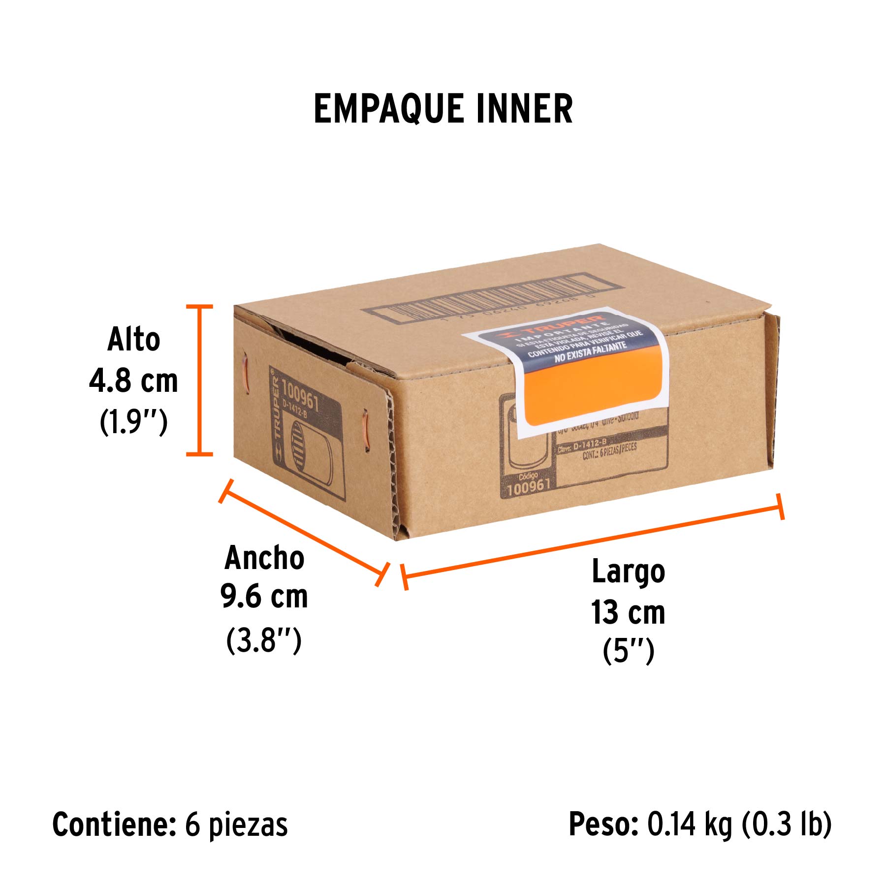 Dado de 3/8", 12 puntas, cuadro 1/4", TRUPER - Empaque