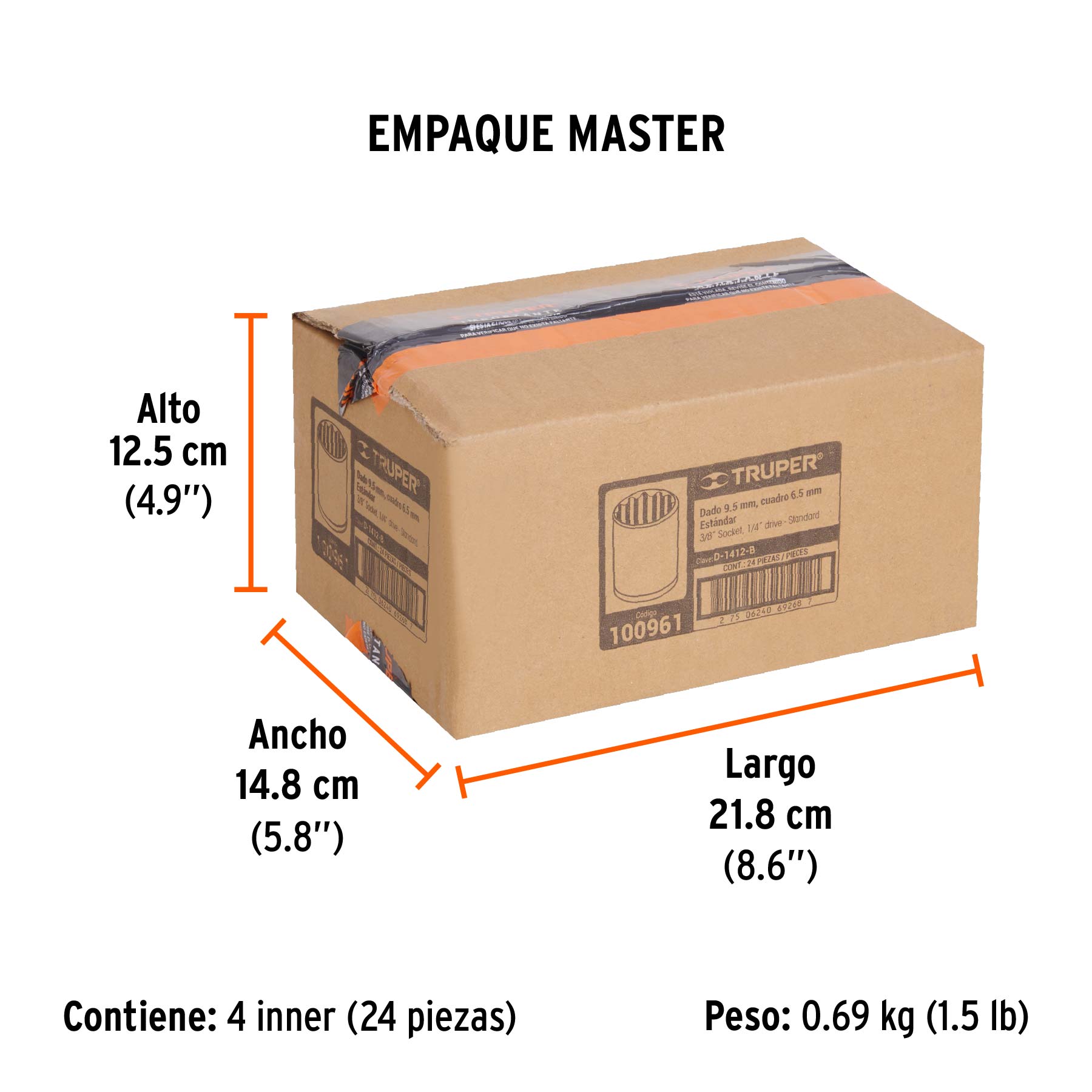 Dado de 3/8", 12 puntas, cuadro 1/4", TRUPER - Empaque