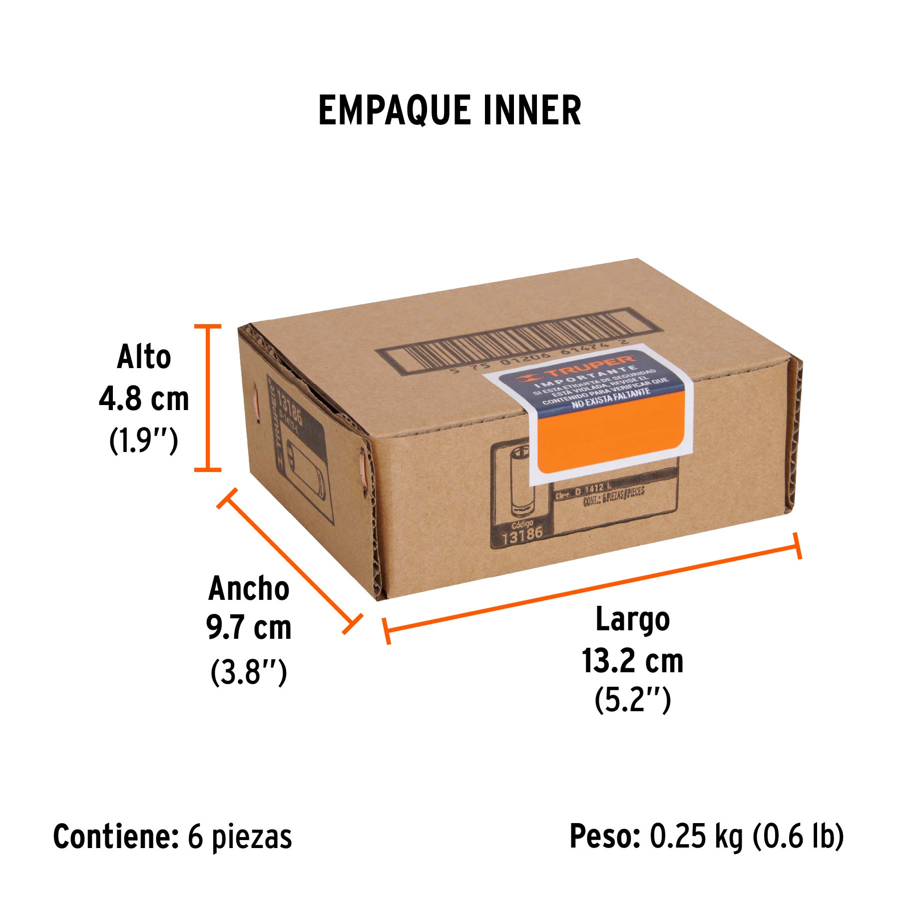 Dado largo de 3/8", 6 puntas, cuadro 1/4", TRUPER - Empaque