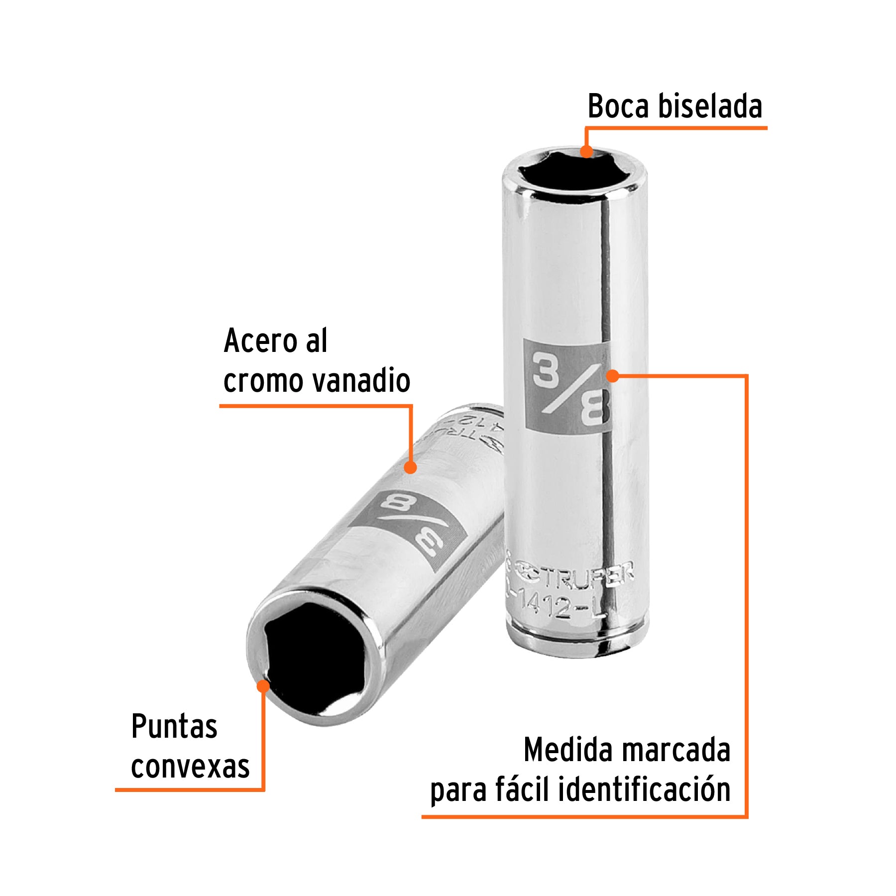 Dado largo de 3/8", 6 puntas, cuadro 1/4", TRUPER
