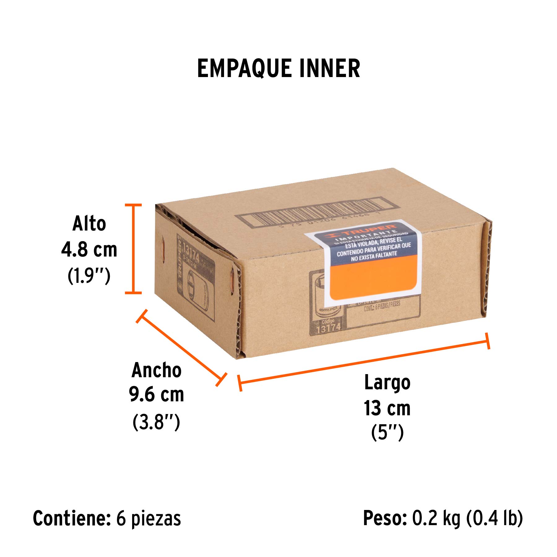 Dado de 12 mm, 6 puntas, cuadro 1/4", TRUPER - Empaque