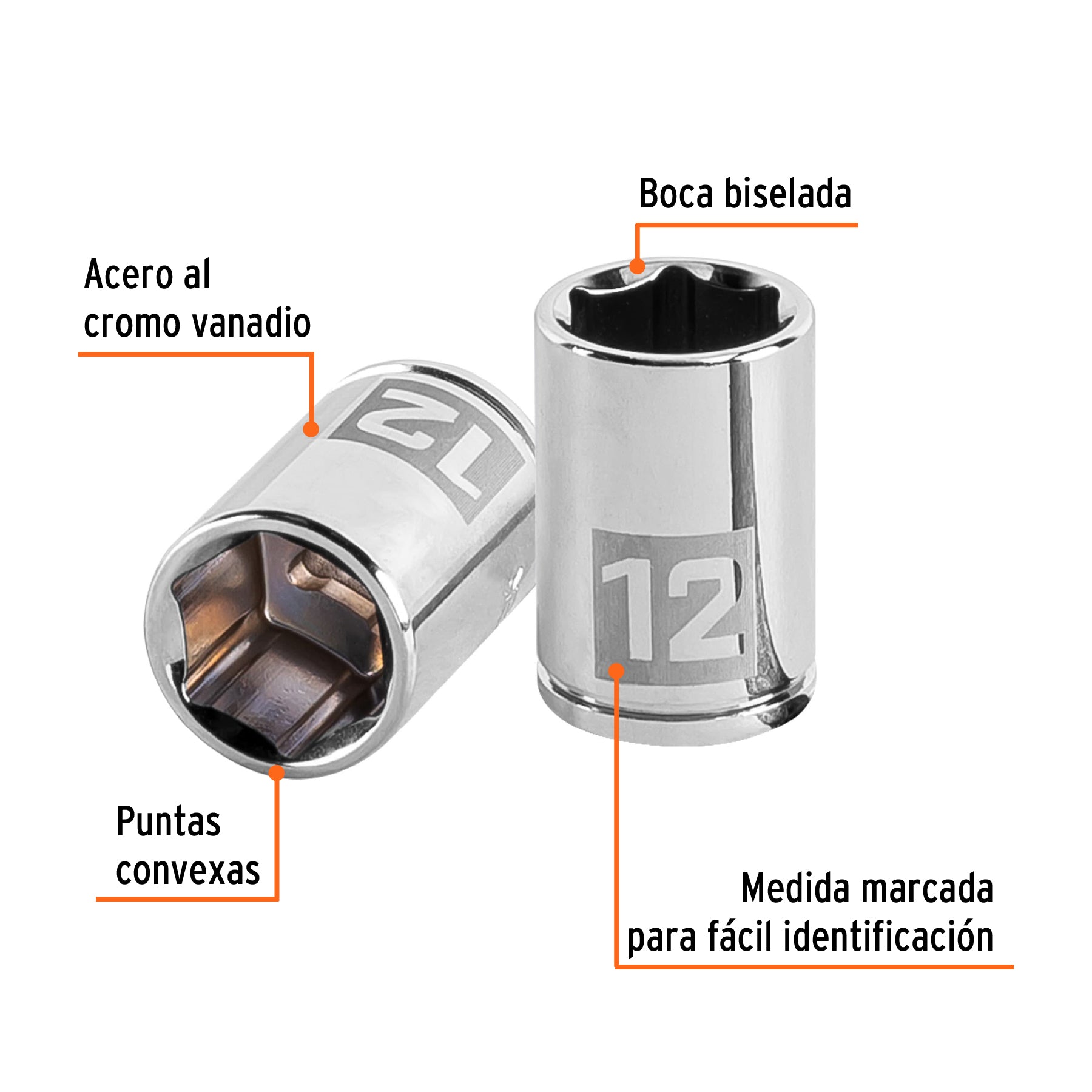 Dado de 12 mm, 6 puntas, cuadro 1/4", TRUPER