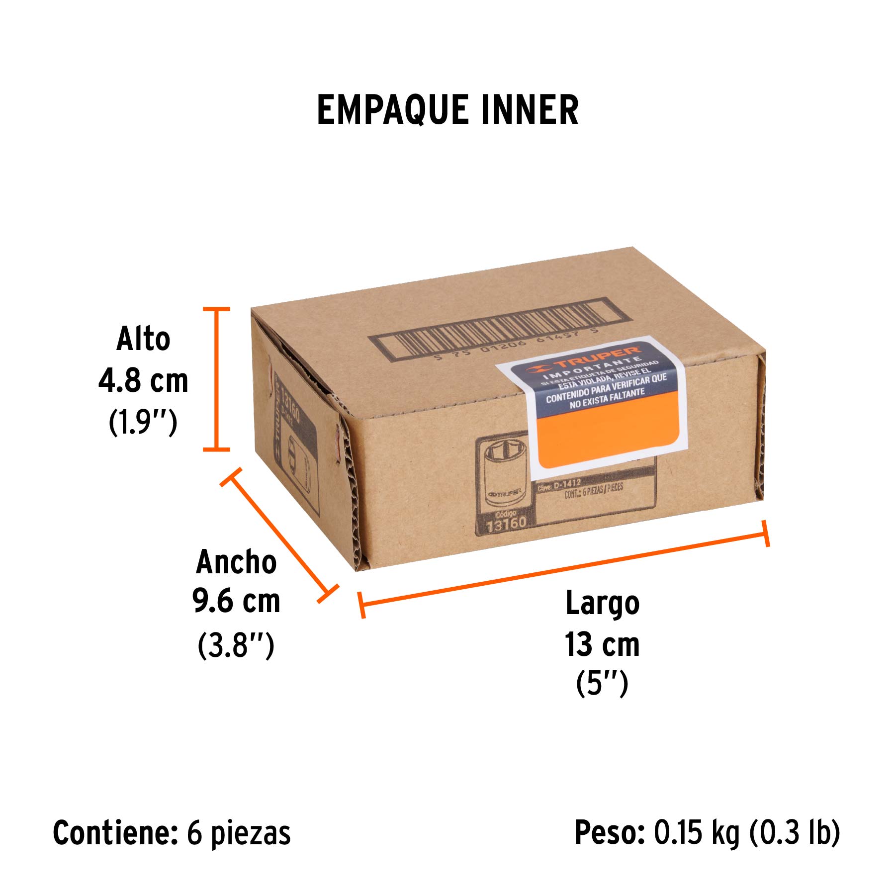 Dado de 3/8", 6 puntas, cuadro 1/4", TRUPER - Empaque