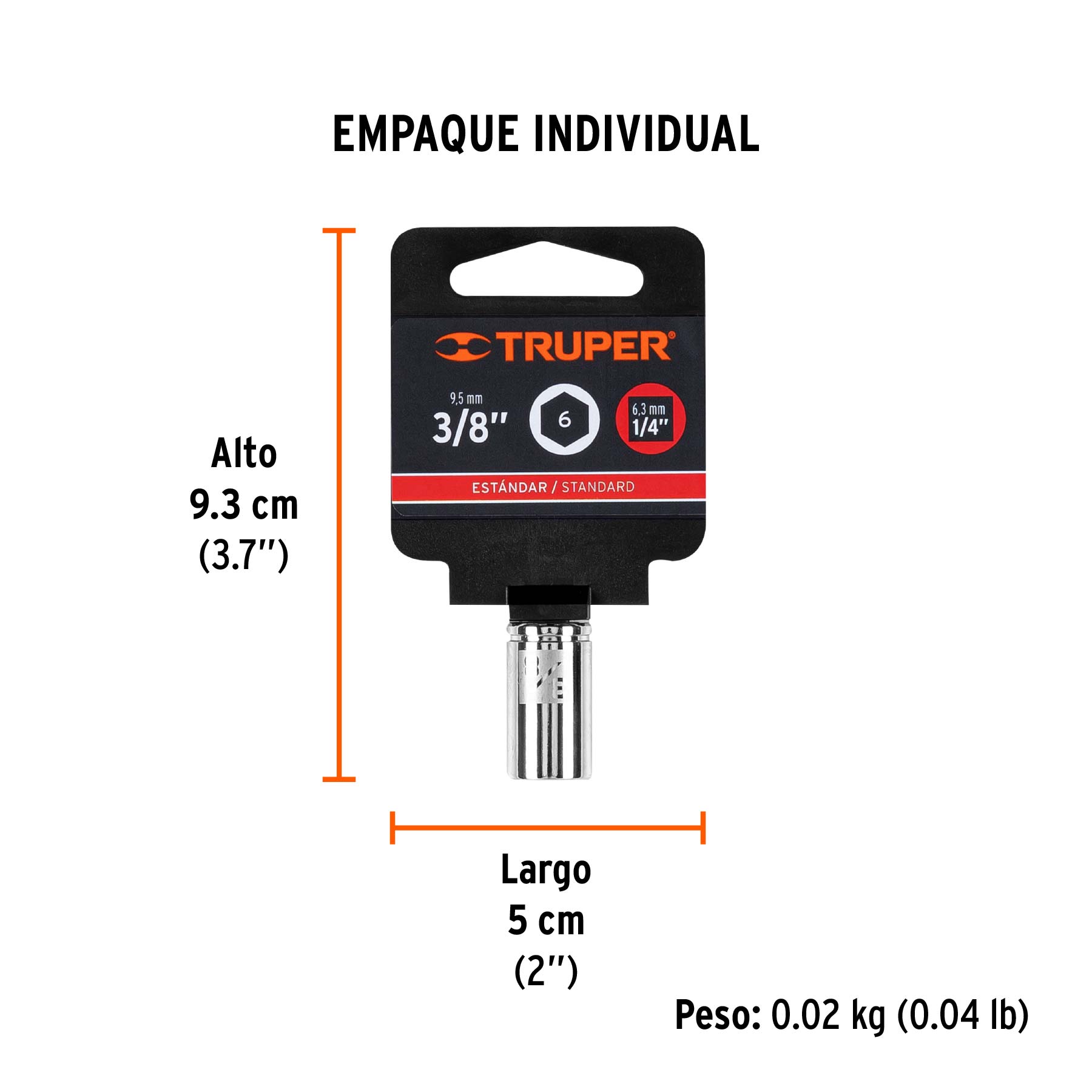 Dado de 3/8", 6 puntas, cuadro 1/4", TRUPER - Empaque