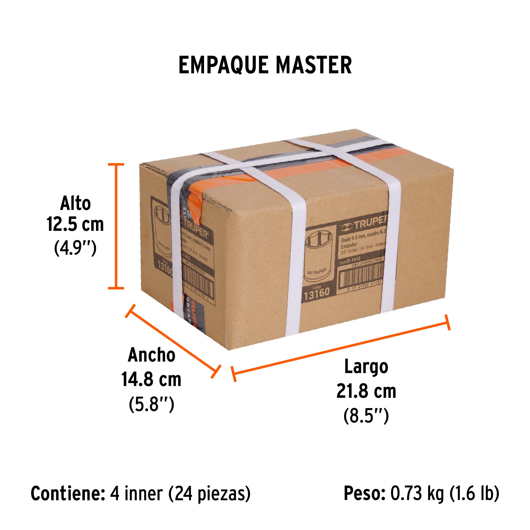 Dado de 3/8", 6 puntas, cuadro 1/4", TRUPER - Empaque