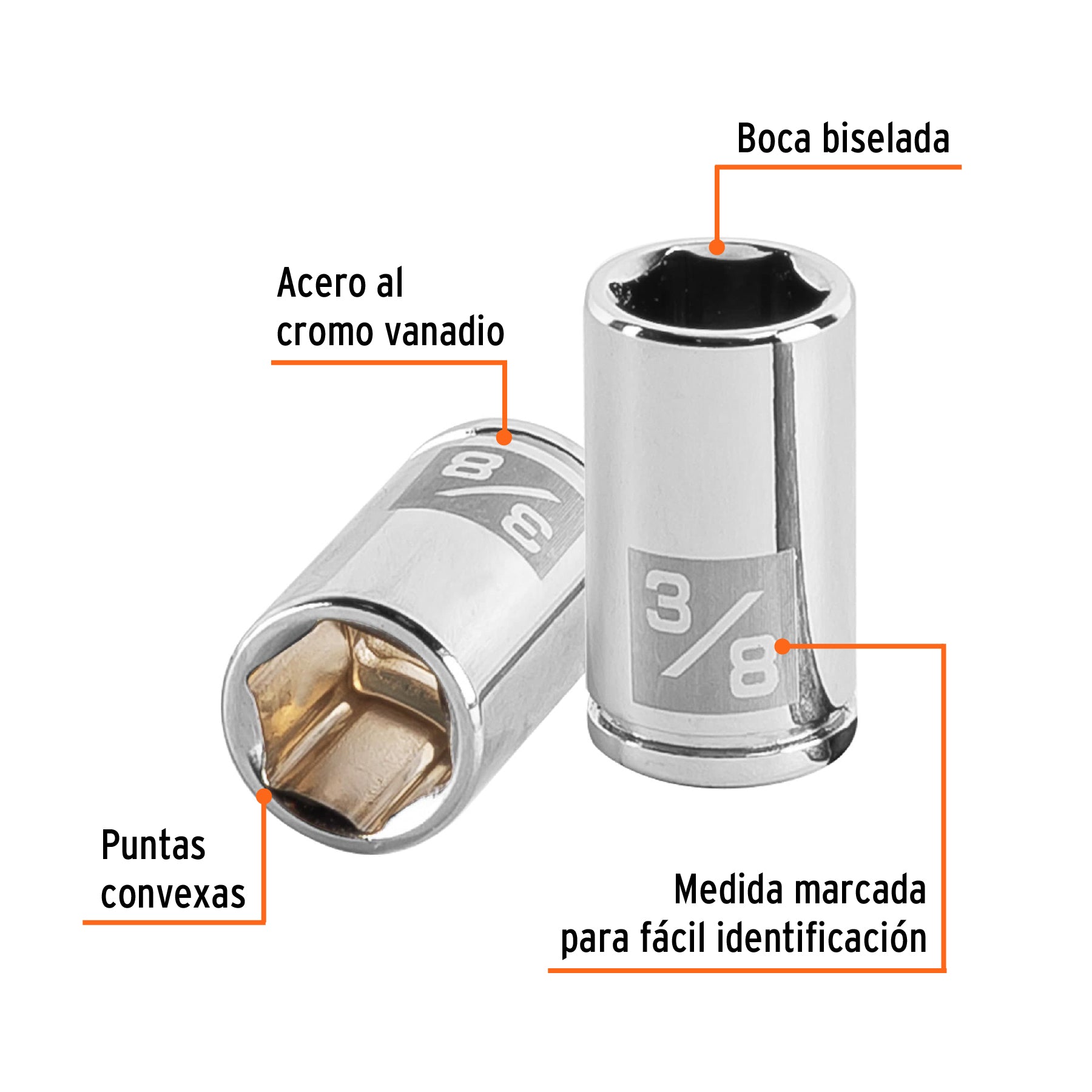 Dado de 3/8", 6 puntas, cuadro 1/4", TRUPER
