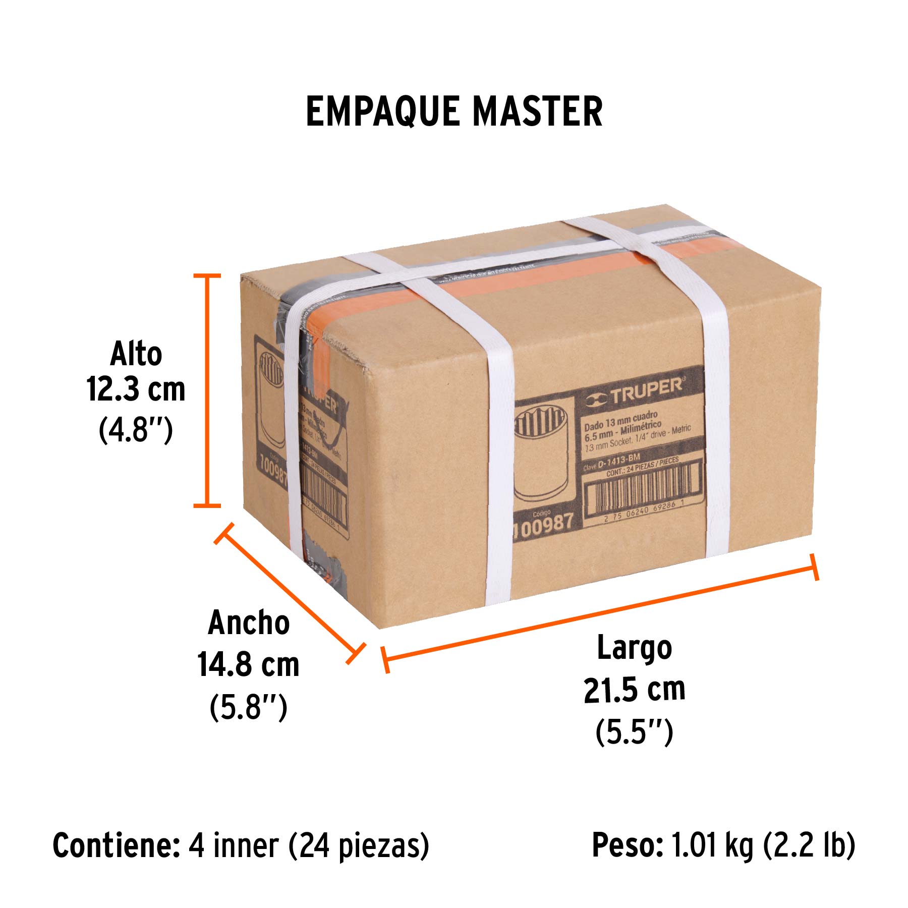 Dado de 13 mm, 12 puntas, cuadro 1/4", TRUPER - Empaque