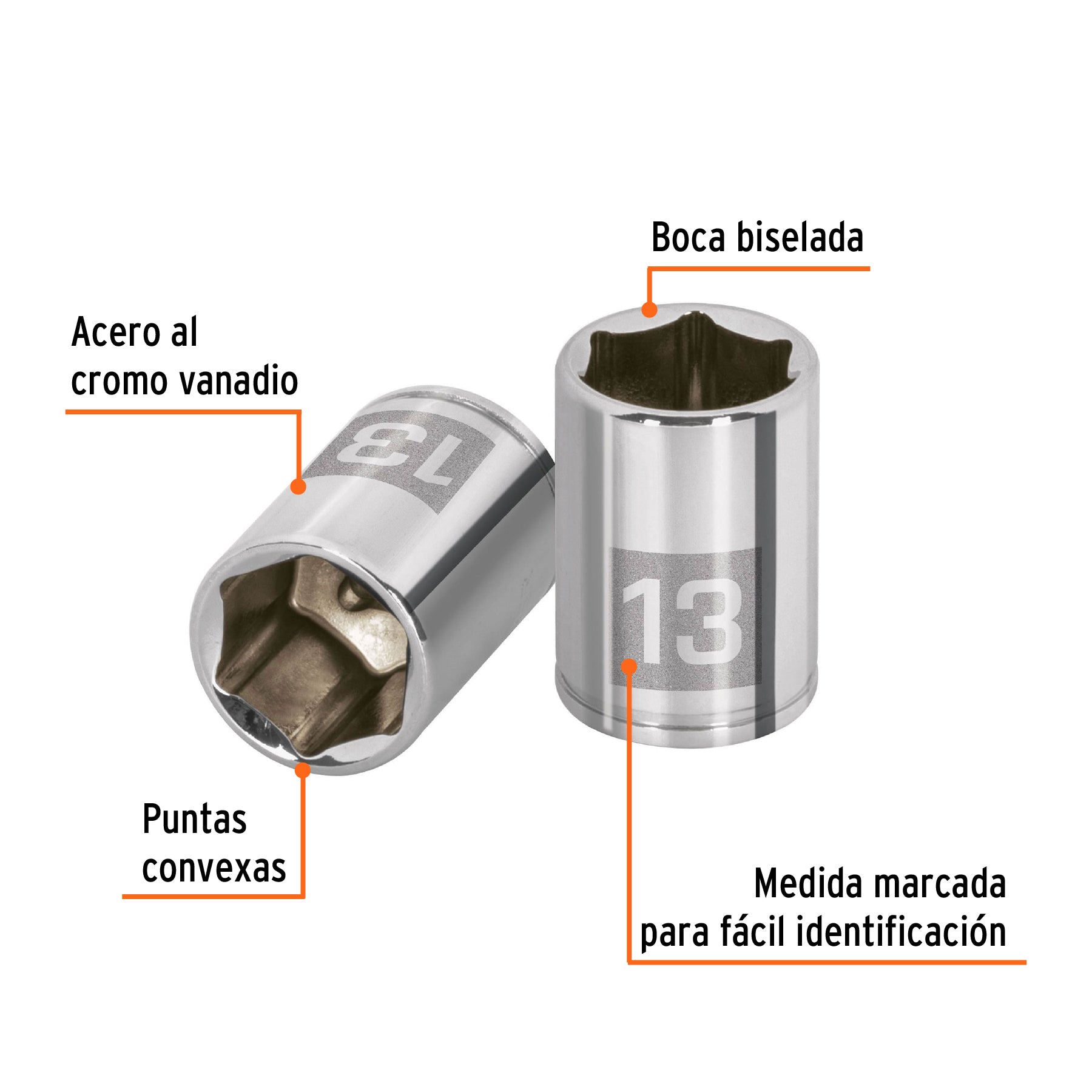 Dado de 13 mm, 6 puntas, cuadro 1/4", TRUPER
