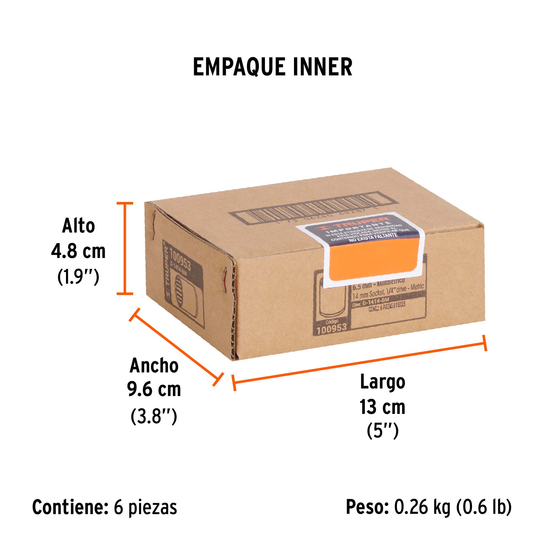 Dado de 14 mm, 12 puntas, cuadro 1/4", TRUPER - Empaque