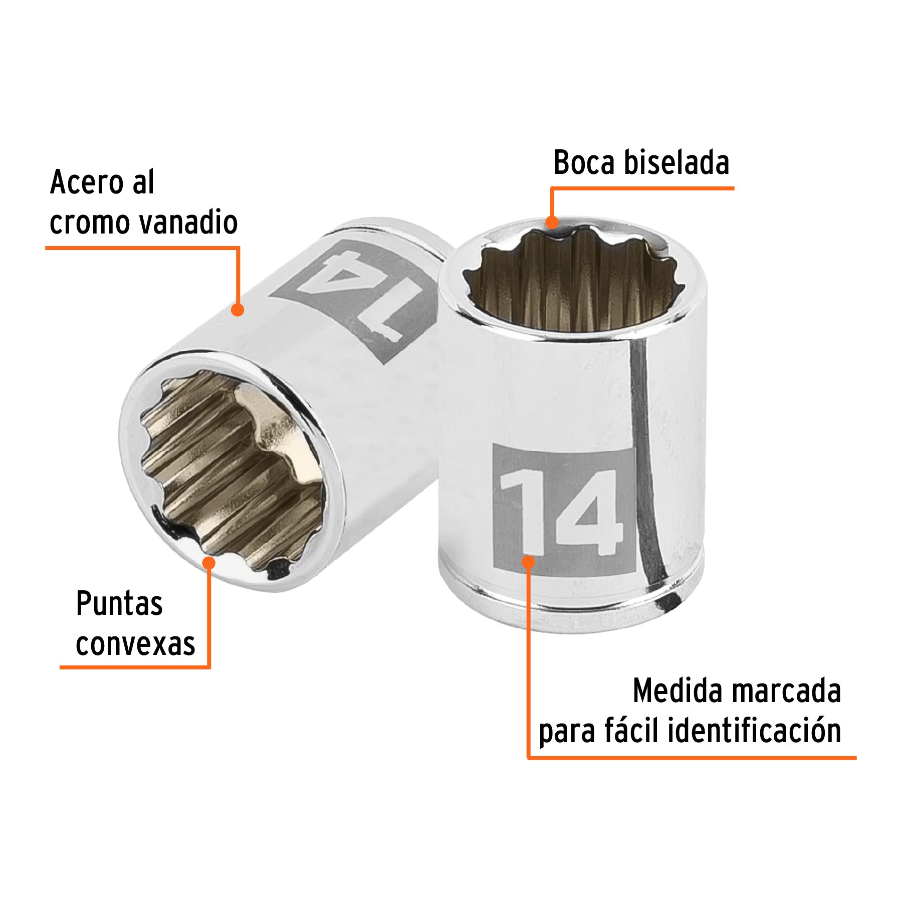 Dado de 14 mm, 12 puntas, cuadro 1/4", TRUPER