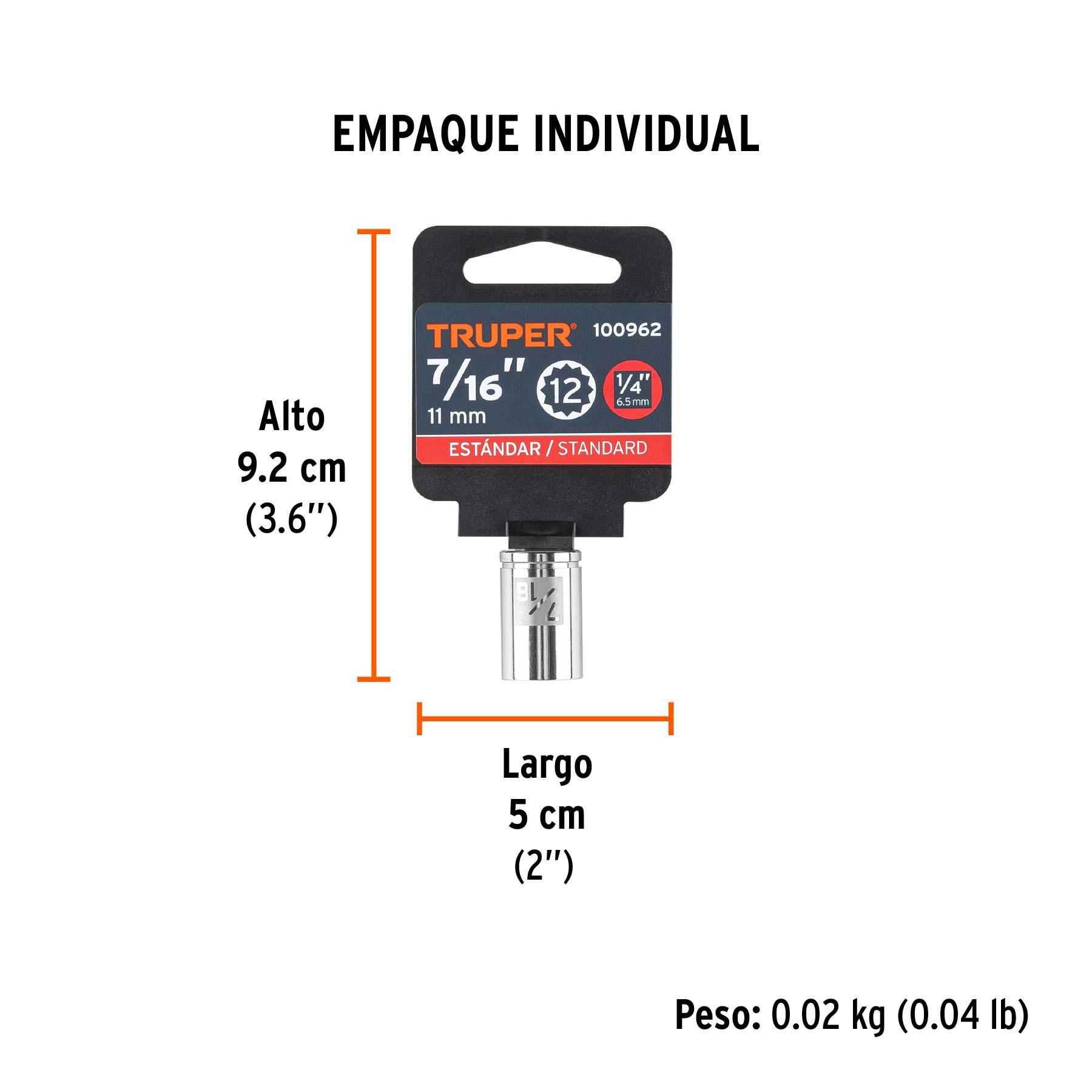 Dado de 7/16", 12 puntas, cuadro 1/4", TRUPER - Empaque