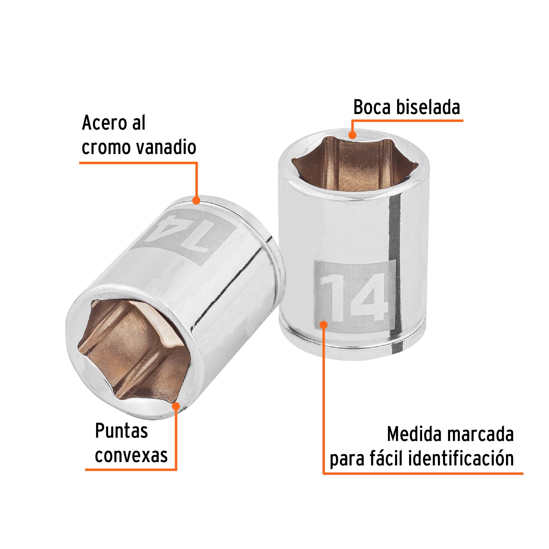 Dado de 14 mm, 6 puntas, cuadro 1/4", TRUPER