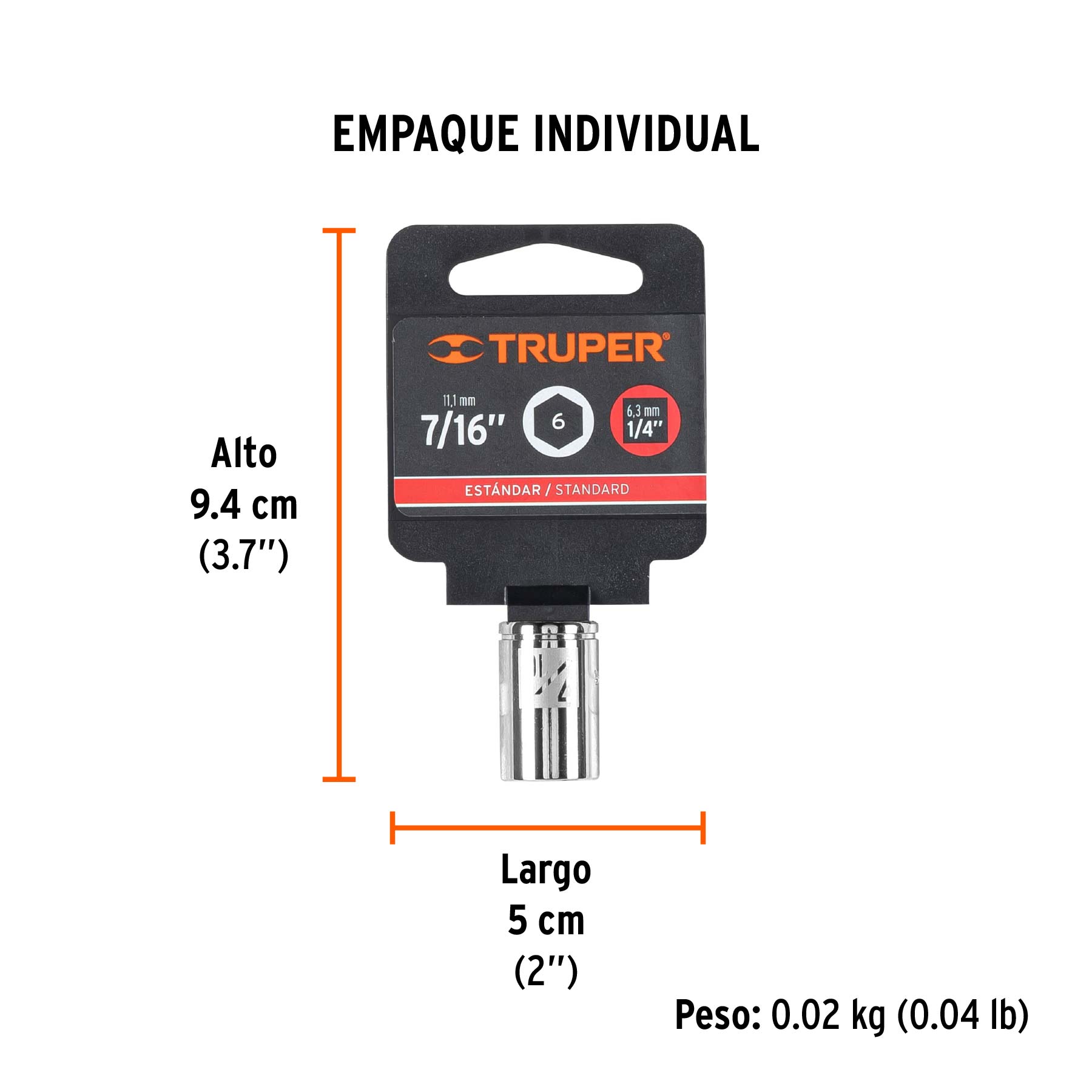Dado de 7/16", 6 puntas, cuadro 1/4", TRUPER - Empaque