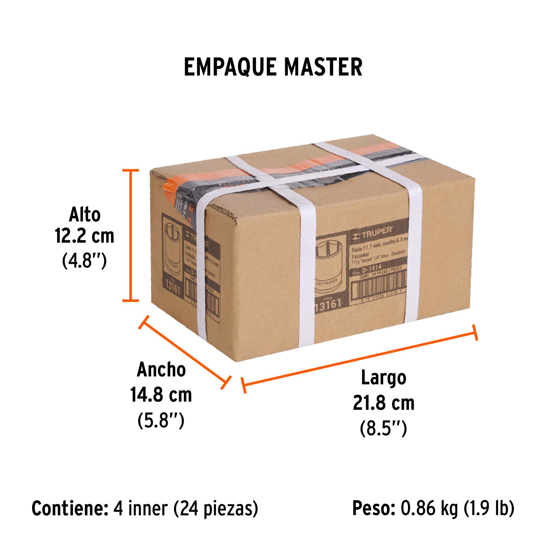 Dado de 7/16", 6 puntas, cuadro 1/4", TRUPER - Empaque