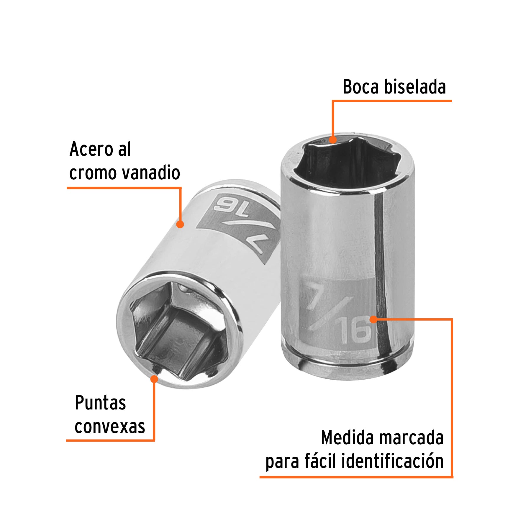 Dado de 7/16", 6 puntas, cuadro 1/4", TRUPER