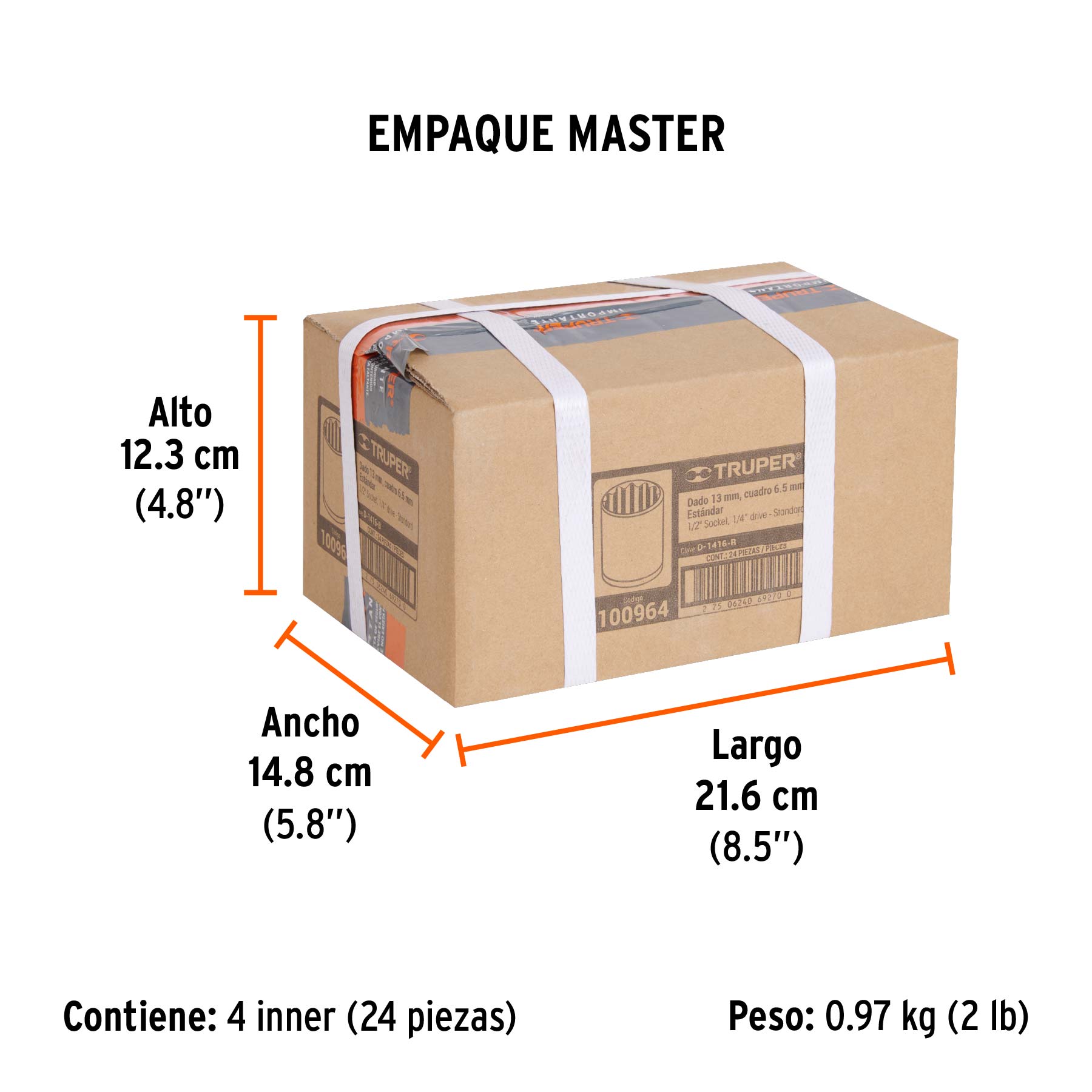 Dado de 1/2", 12 puntas, cuadro 1/4", TRUPER - Empaque