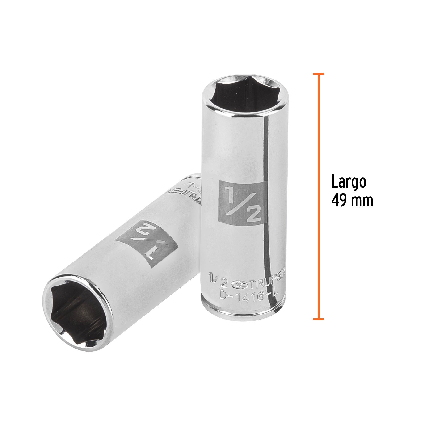 Dado largo de 1/2", 6 puntas, cuadro 1/4", TRUPER