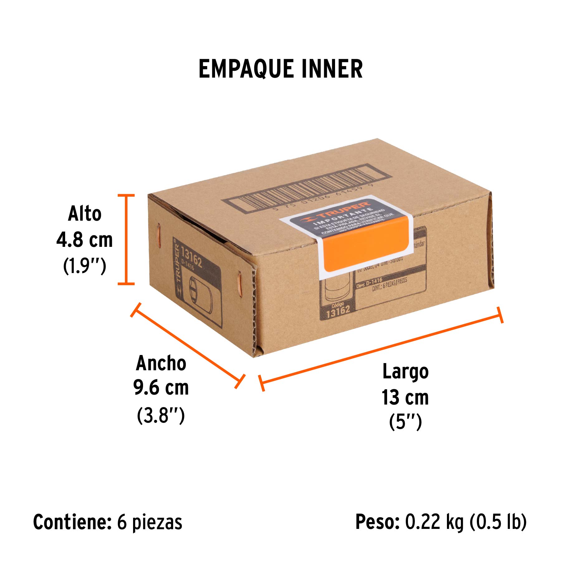 Dado de 1/2", 6 puntas, cuadro 1/4", TRUPER - Empaque