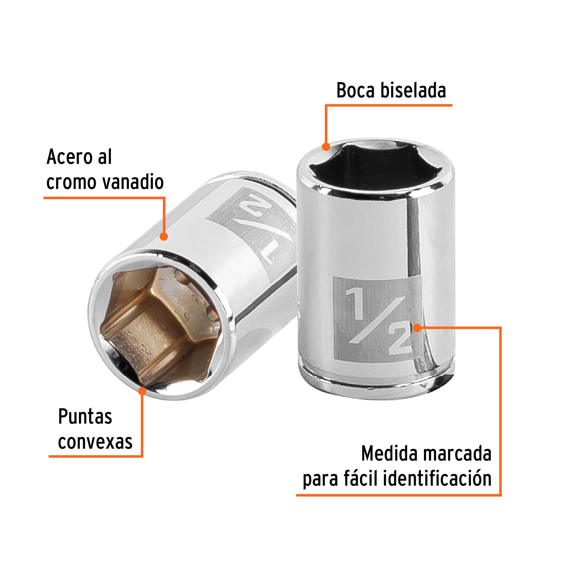 Dado de 1/2", 6 puntas, cuadro 1/4", TRUPER