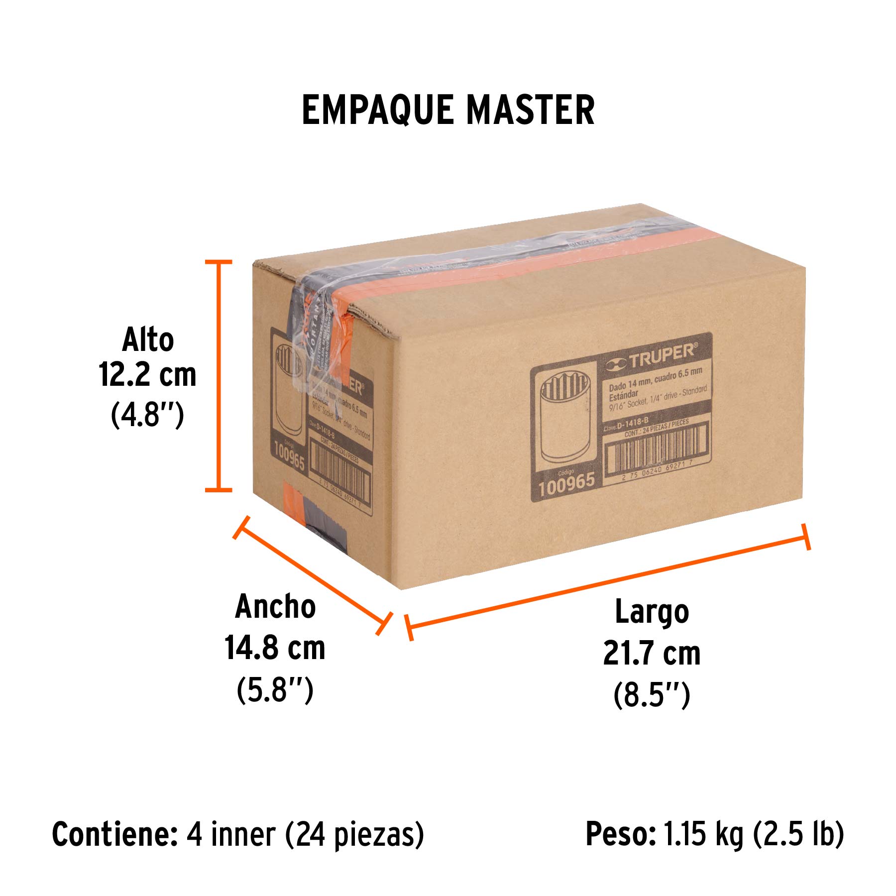 Dado de 9/16", 12 puntas, cuadro 1/4", TRUPER - Empaque