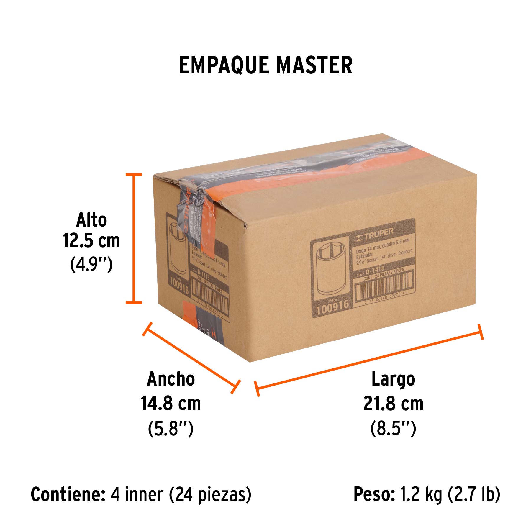 Dado de 9/16", 6 puntas, cuadro 1/4", TRUPER - Empaque