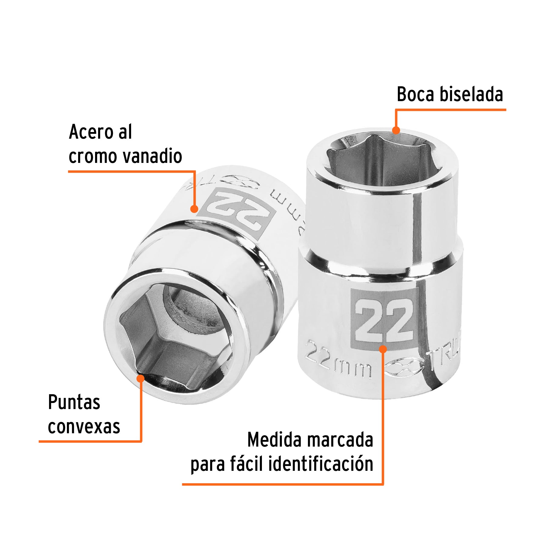 Dado de 22 mm, 6 puntas, cuadro 3/4", TRUPER