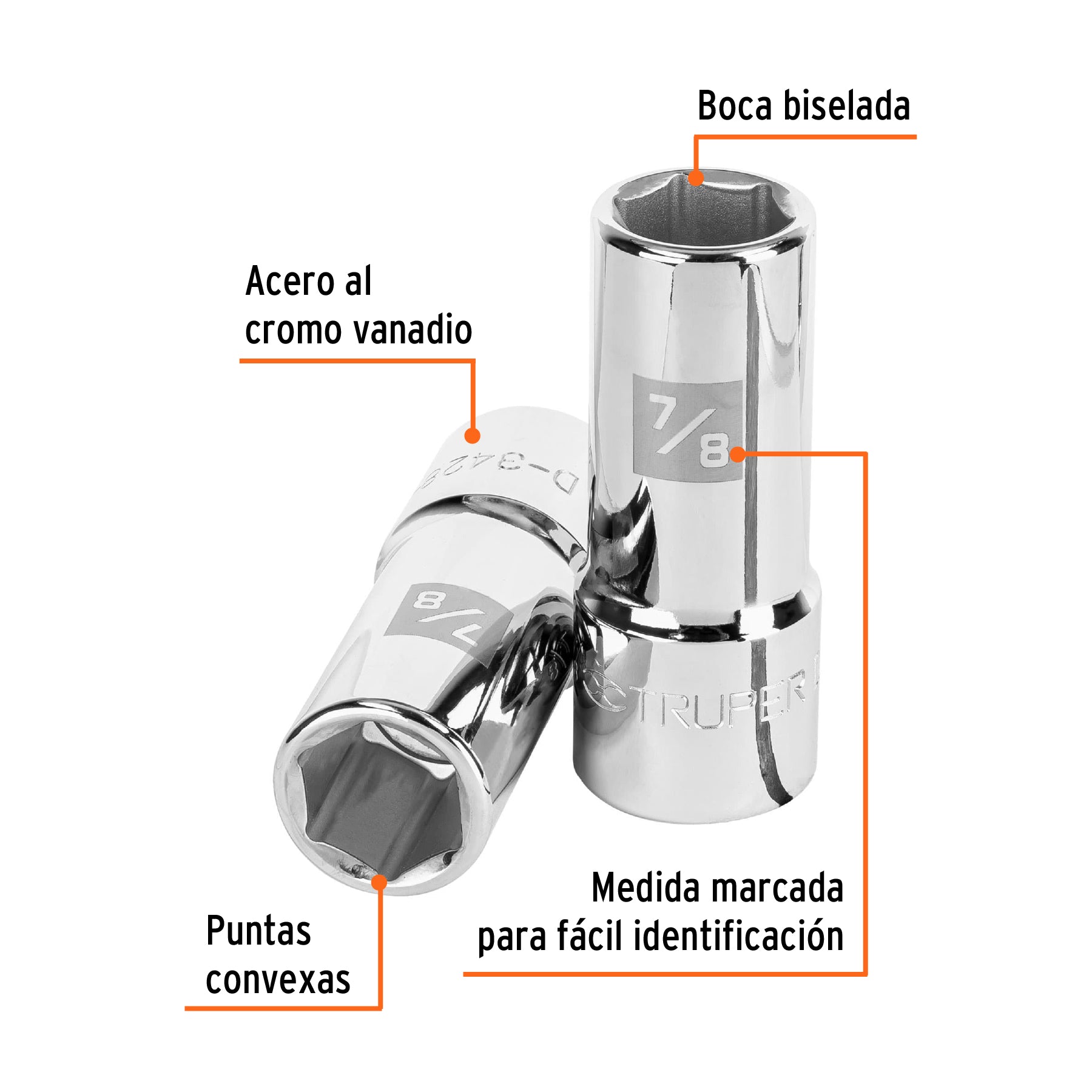 Dado largo de 7/8", 6 puntas, cuadro 3/4", TRUPER