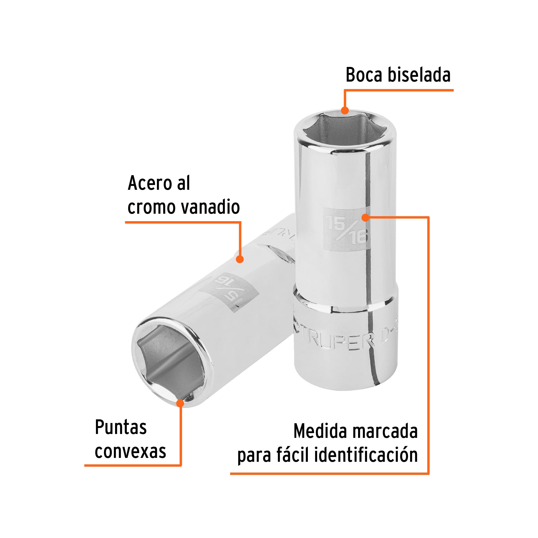 Dado largo de 15/16", 6 puntas, cuadro 3/4", TRUPER
