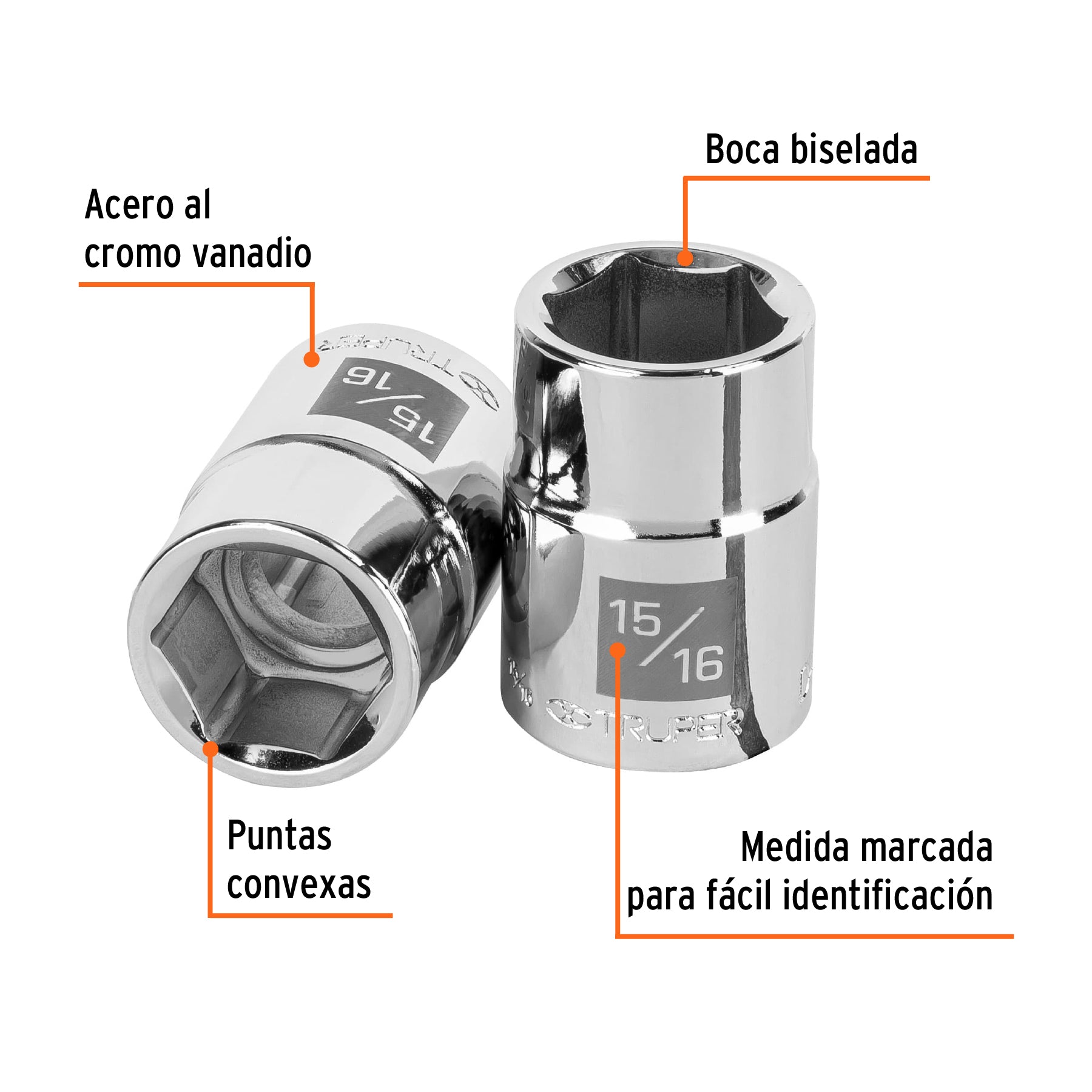 Dado de 15/16", 6 puntas, cuadro 3/4", TRUPER