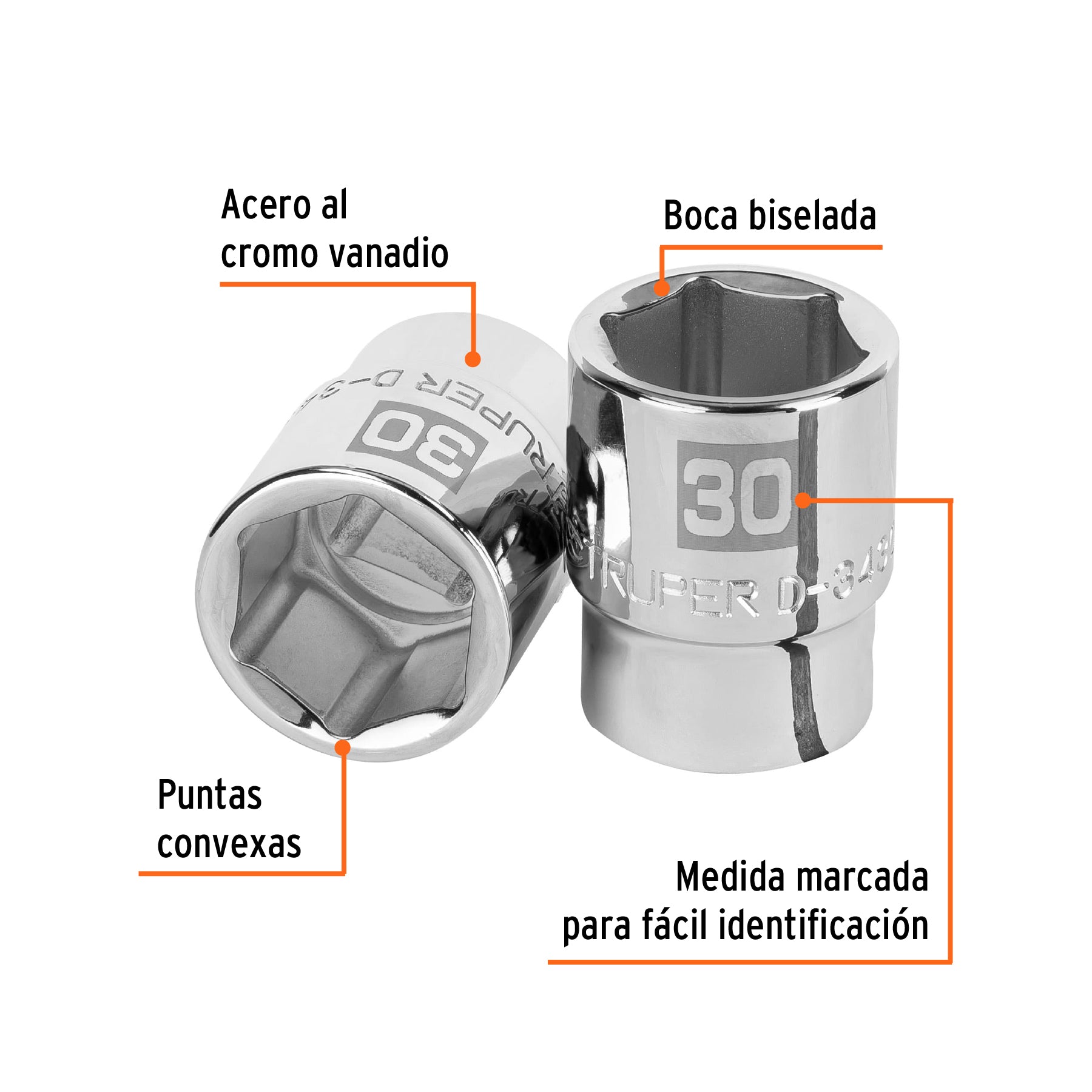 Dado de 30 mm, 6 puntas, cuadro 3/4", TRUPER