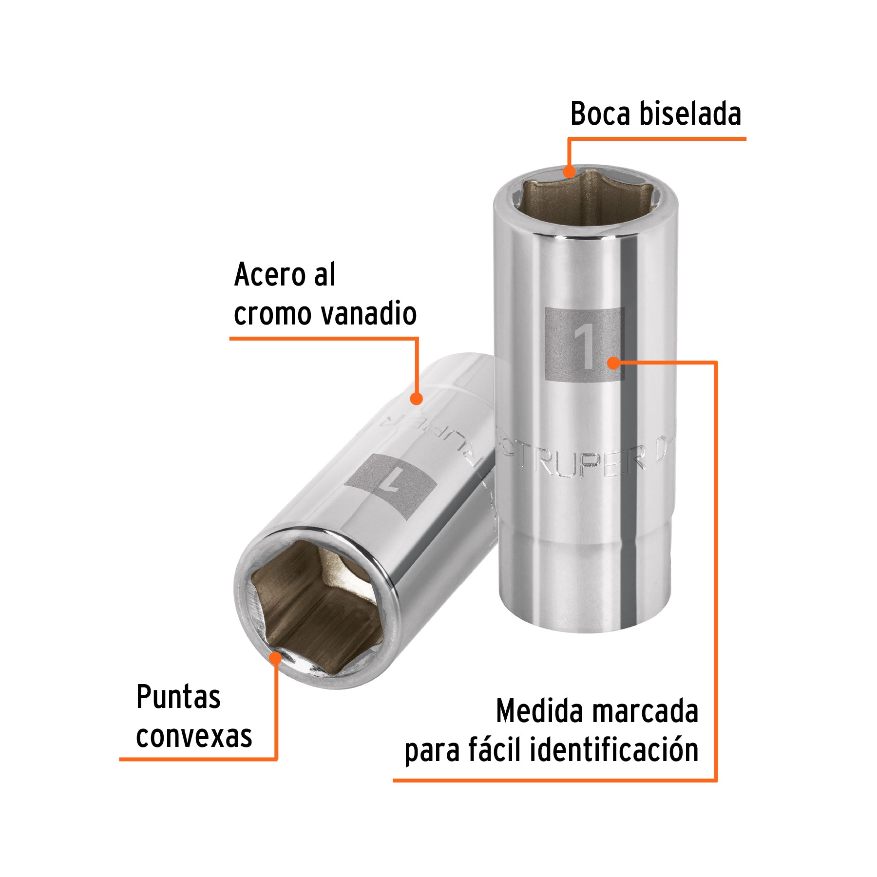 Dado largo de 1", 6 puntas, cuadro 3/4", TRUPER