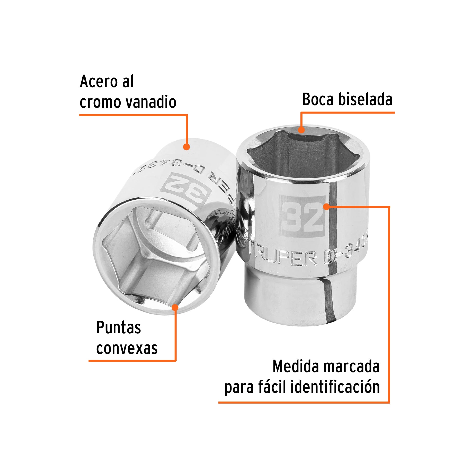 Dado de 32 mm, 6 puntas, cuadro 3/4", TRUPER