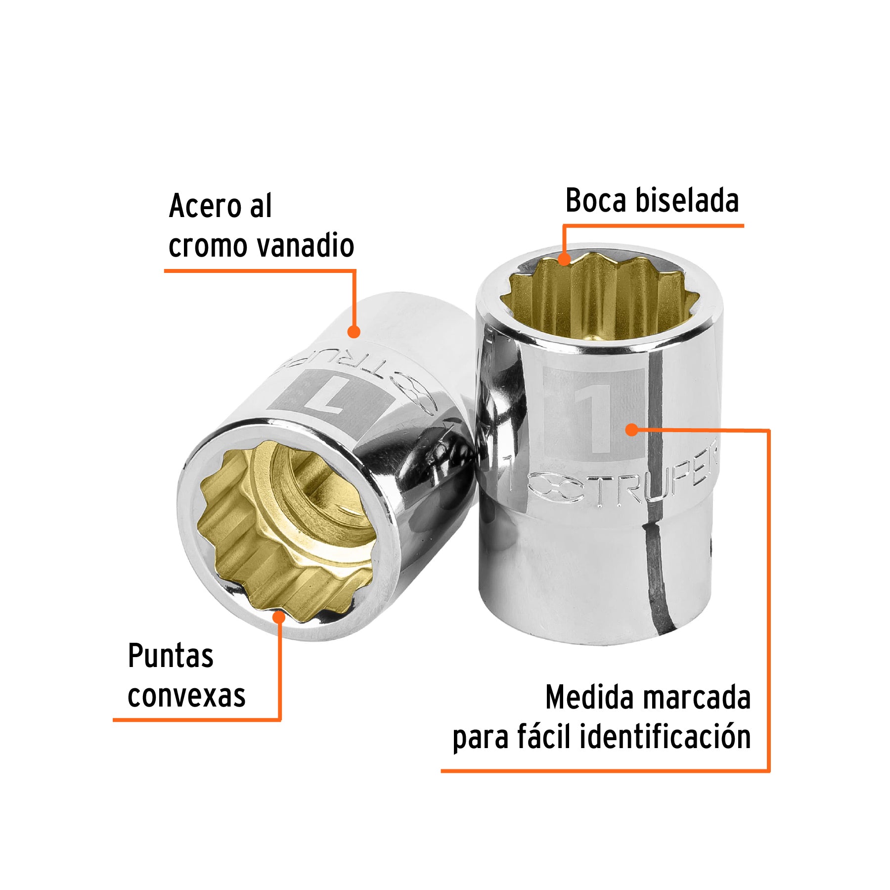 Dado de 1", 12 puntas, cuadro 3/4", TRUPER