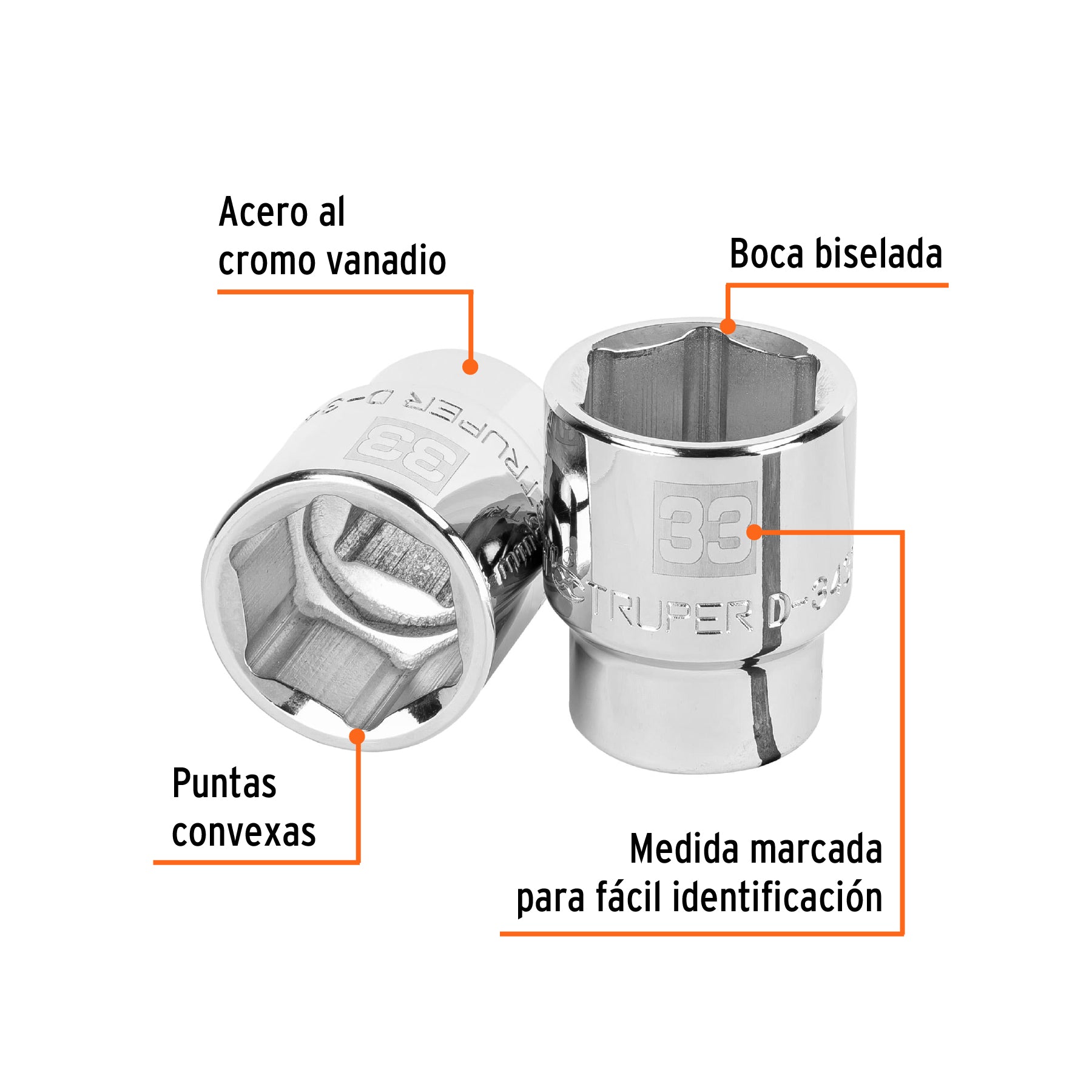 Dado de 33 mm, 6 puntas, cuadro 3/4", TRUPER