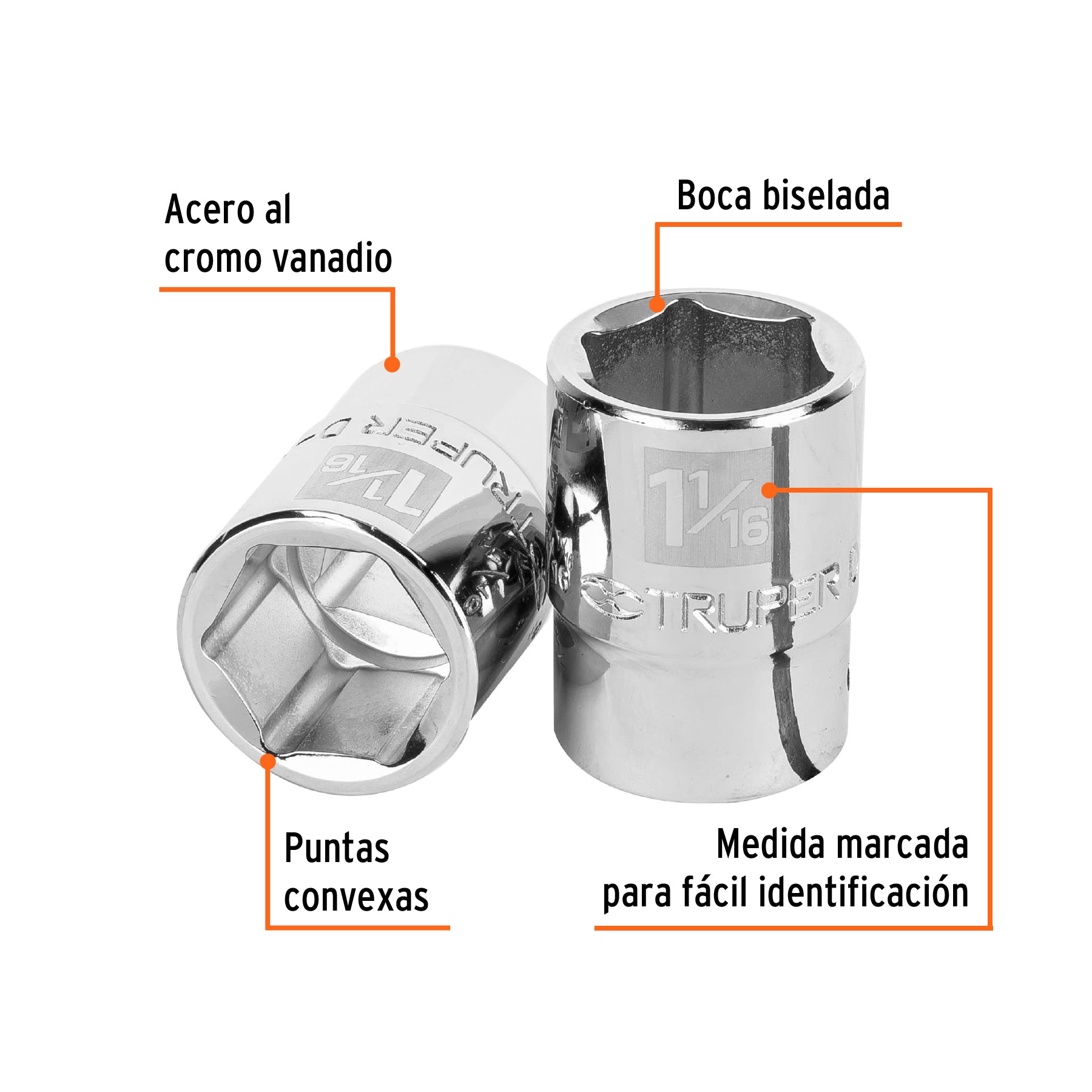 Dado de 1-1/16", 6 puntas, cuadro 3/4", TRUPER