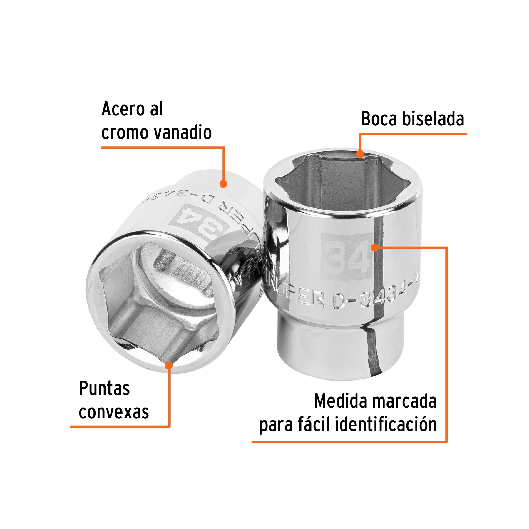 Dado de 34 mm, 6 puntas, cuadro 3/4", TRUPER