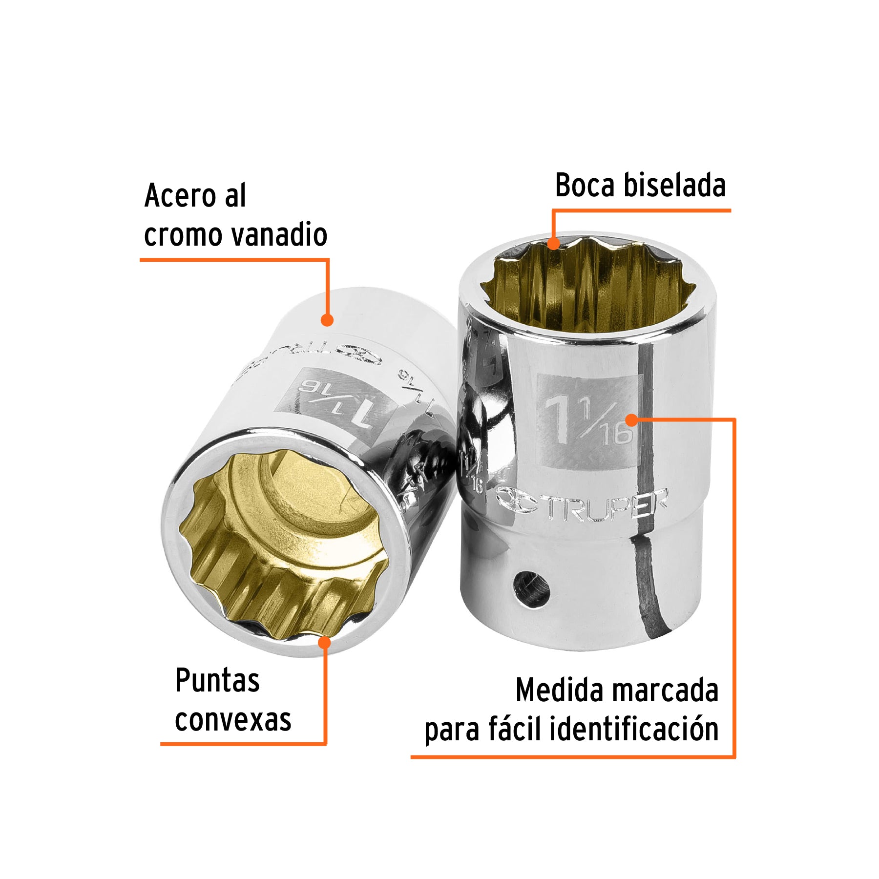 Dado de 1-1/16", 12 puntas, cuadro 3/4", TRUPER