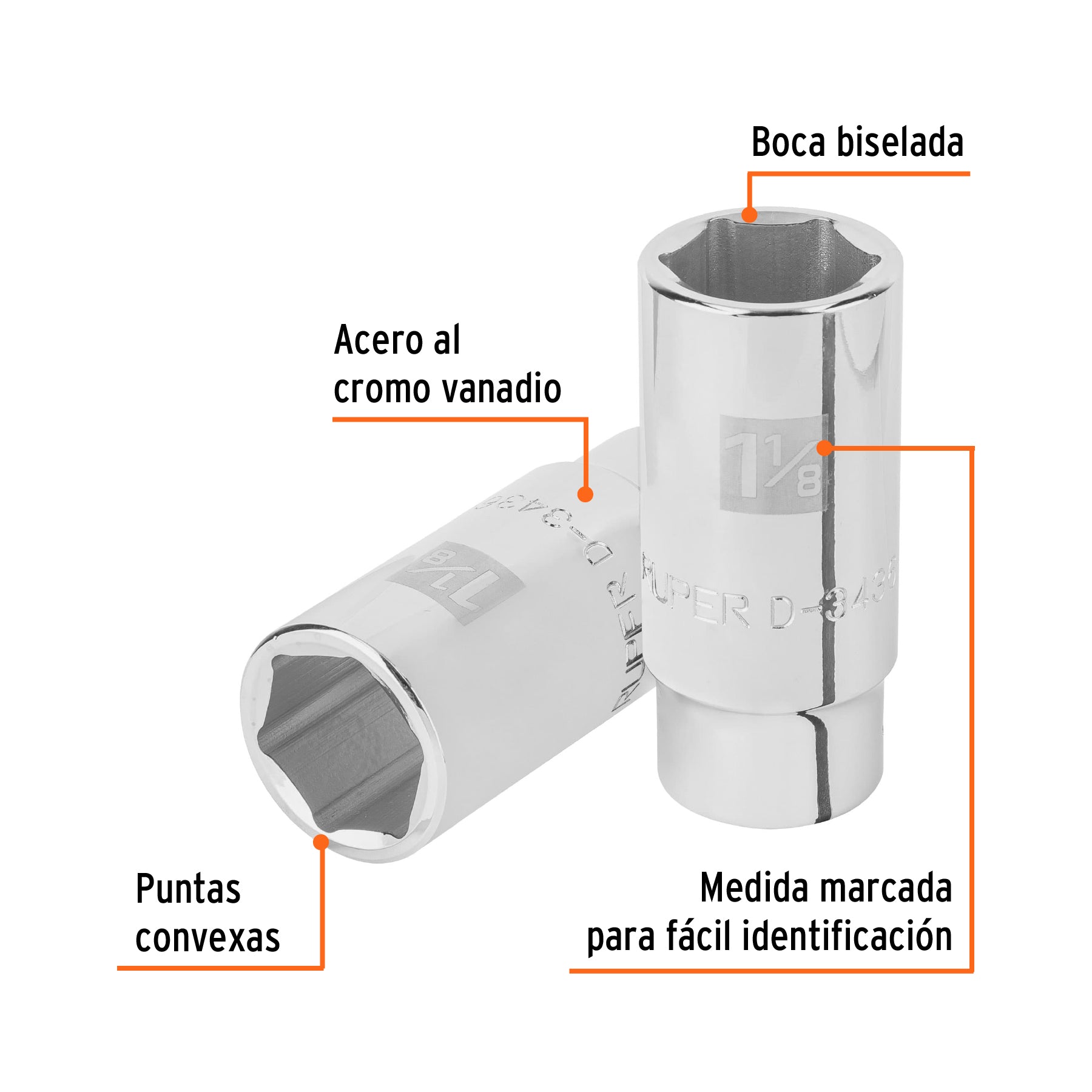 Dado largo de 1-1/8", 6 puntas, cuadro 3/4", TRUPER