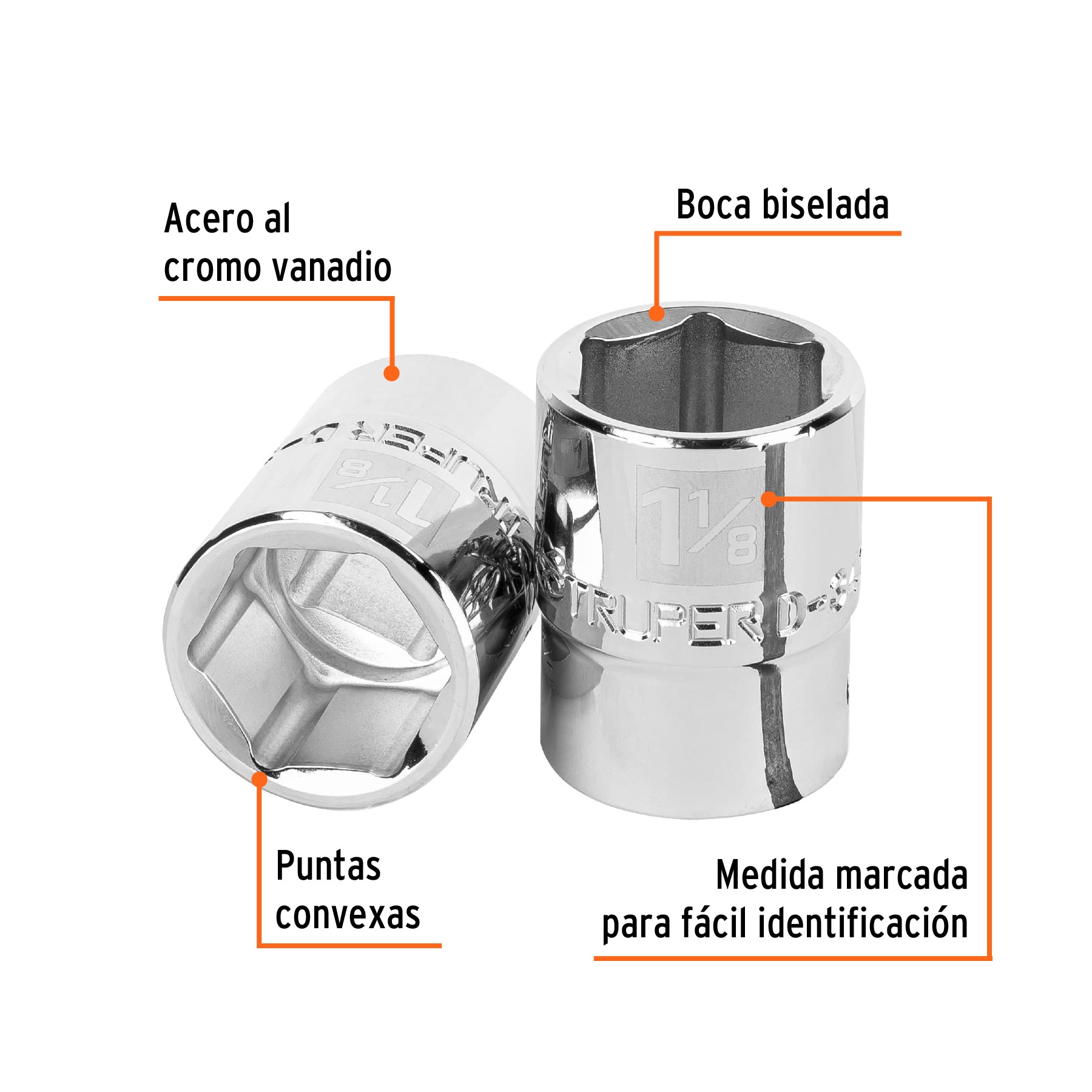 Dado de 1-1/8", 6 puntas, cuadro 3/4", TRUPER