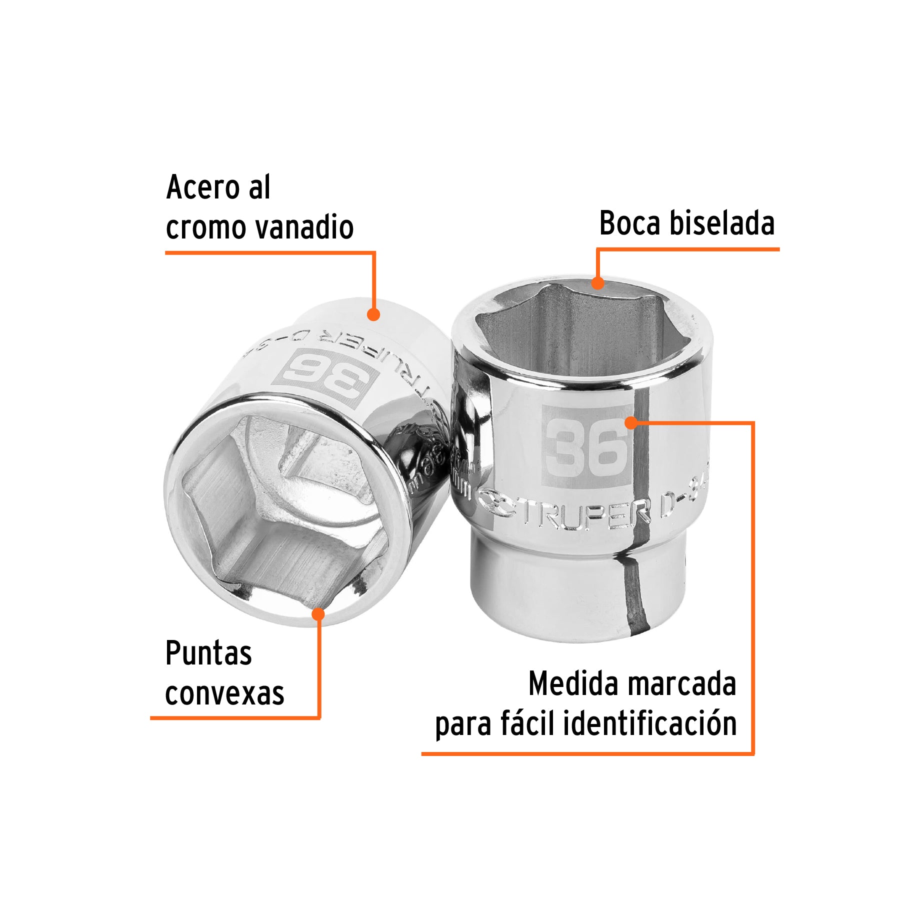 Dado de 36 mm, 6 puntas, cuadro 3/4", TRUPER