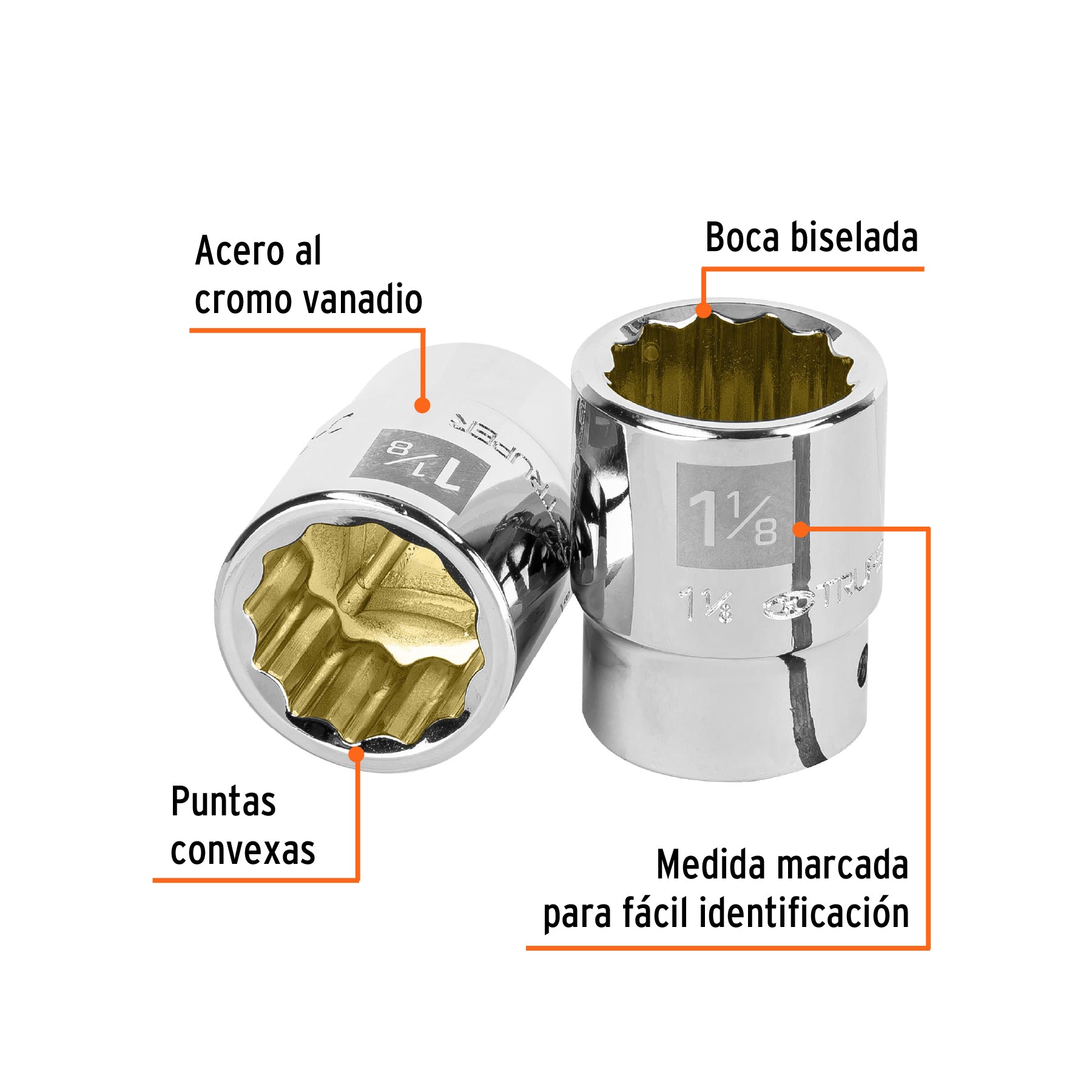 Dado de 1-1/8", 12 puntas, cuadro 3/4", TRUPER