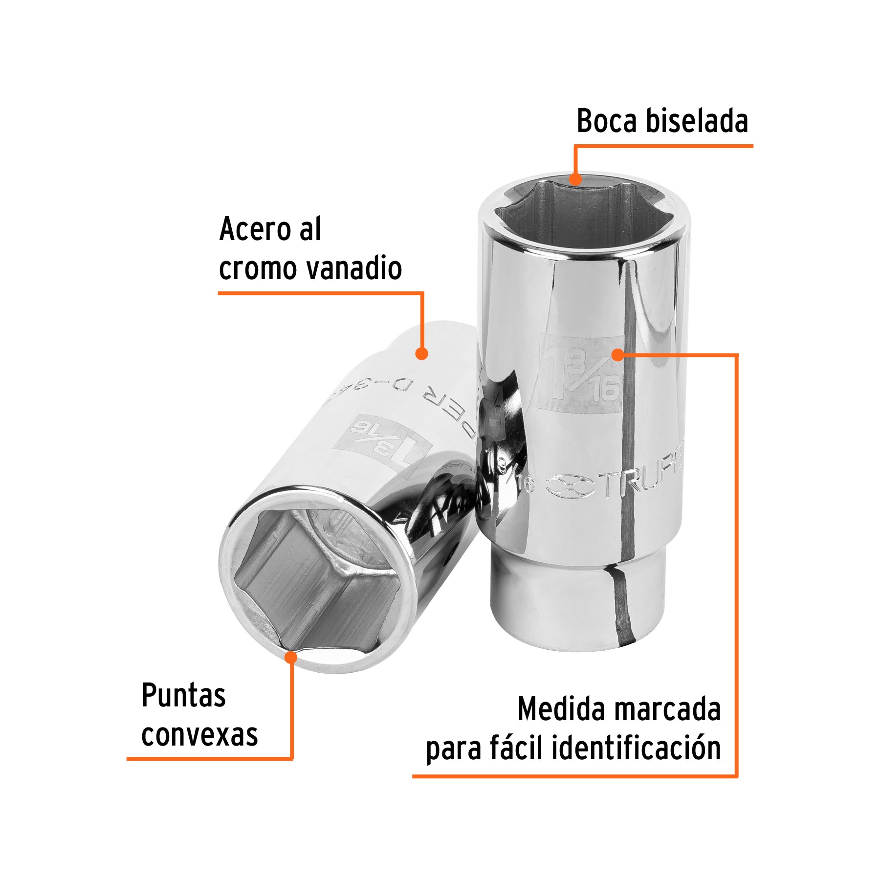 Dado largo de 1-3/16", 6 puntas, cuadro 3/4", TRUPER