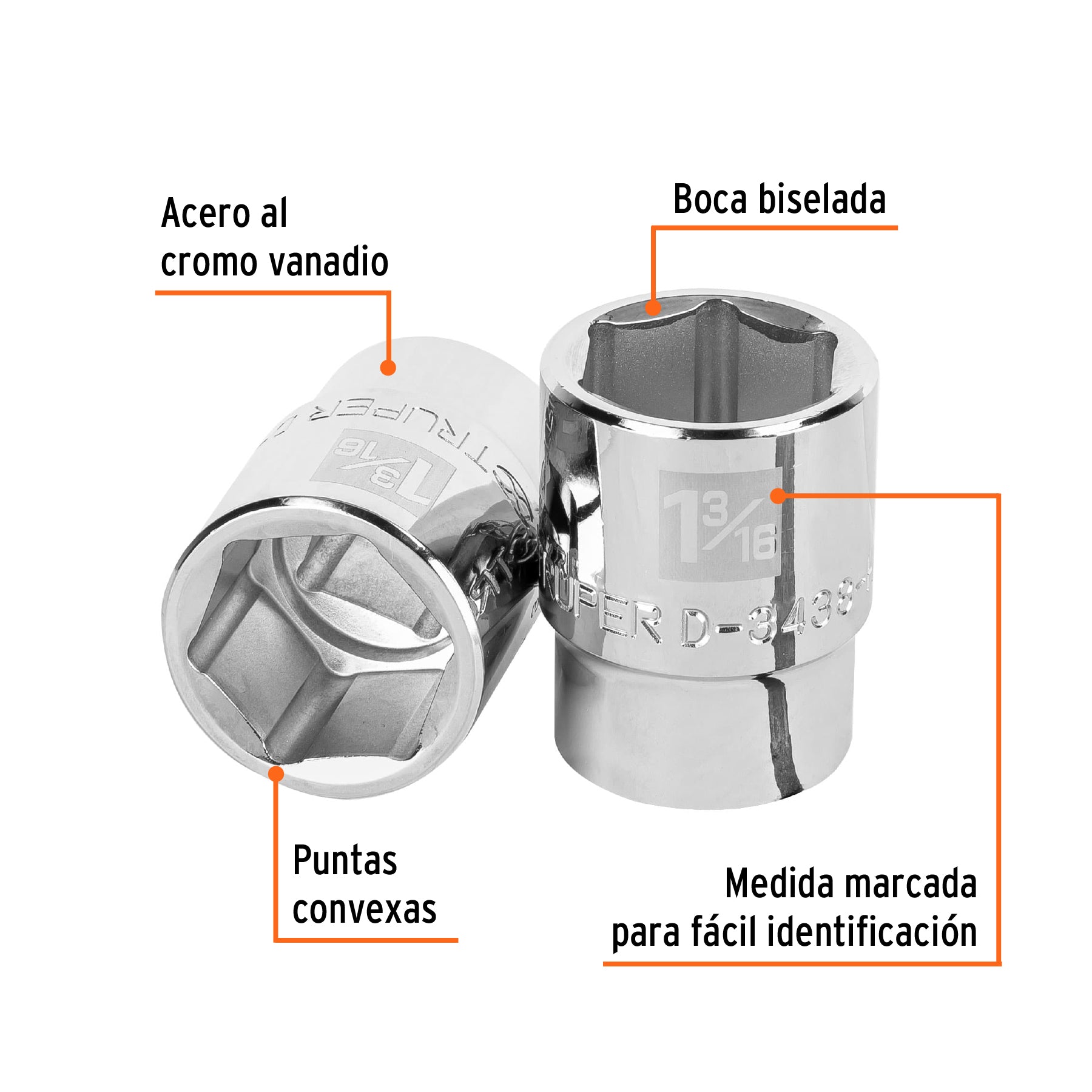 Dado de 1-3/16", 6 puntas, cuadro 3/4", TRUPER