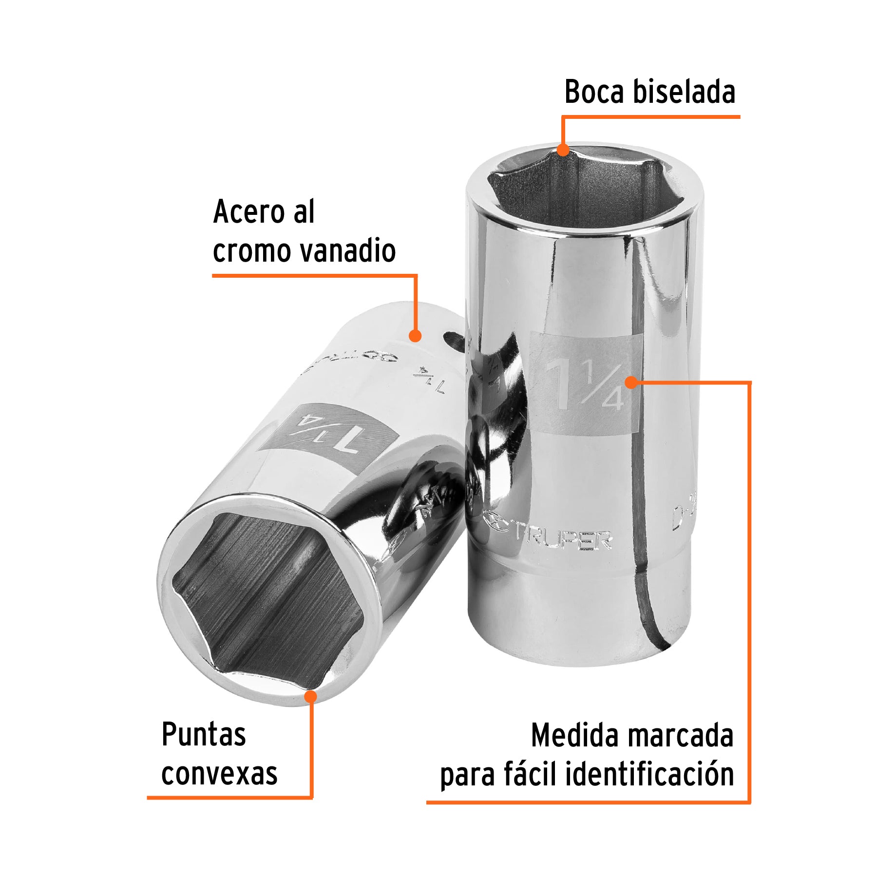 Dado largo de 1-1/4", 6 puntas, cuadro 3/4", TRUPER