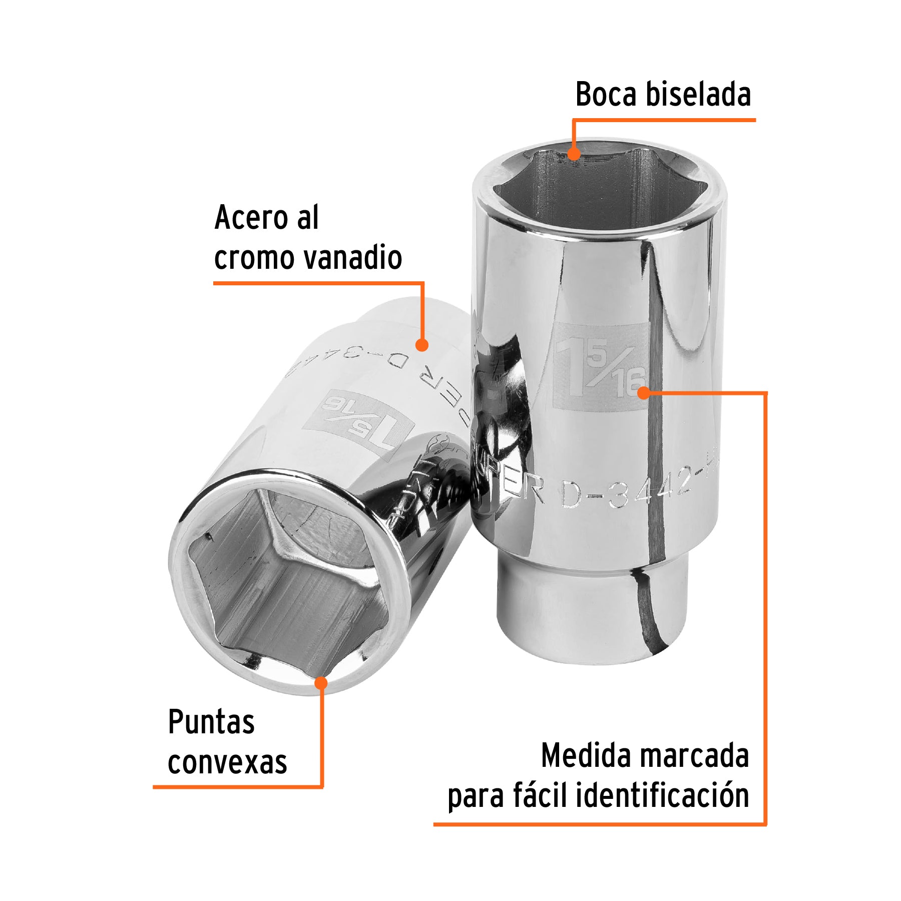 Dado largo de 1-5/16", 6 puntas, cuadro 3/4", TRUPER