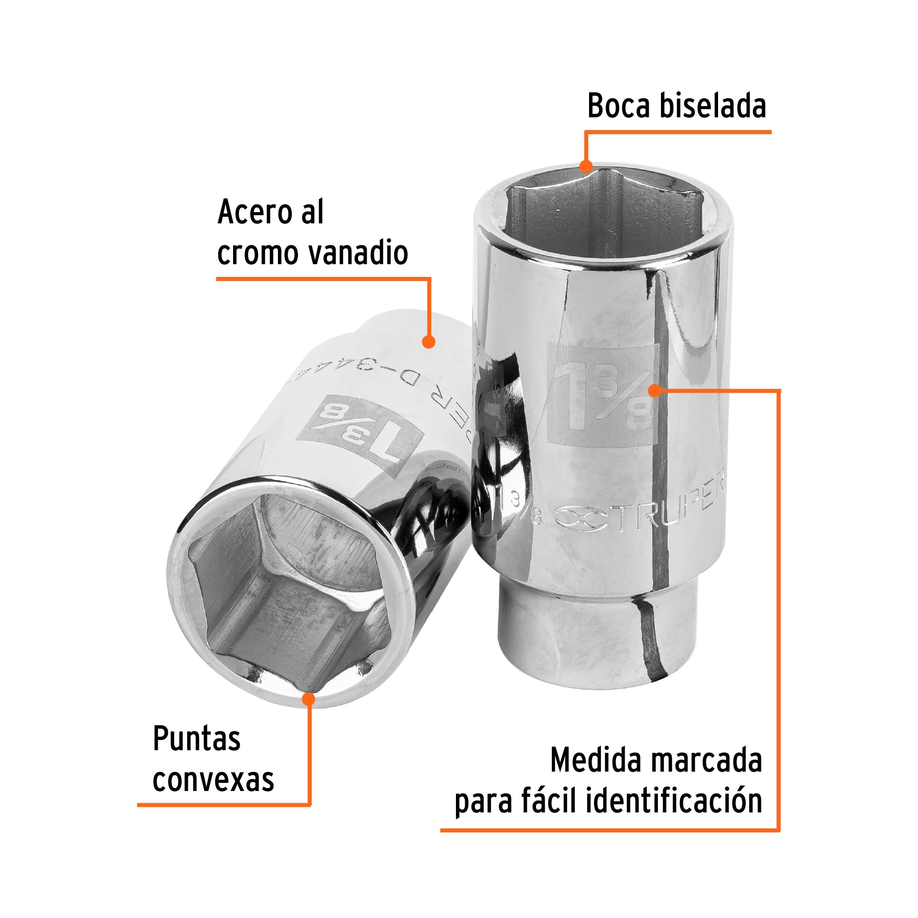Dado largo de 1 3/8", 6 puntas, cuadro 3/4", TRUPER
