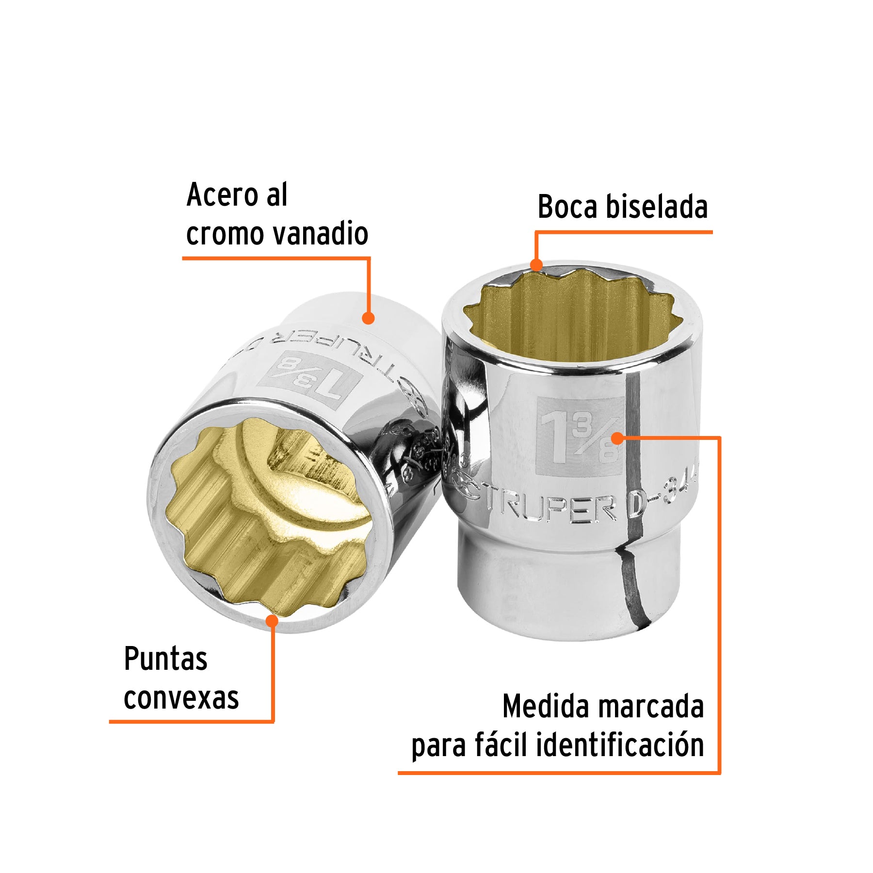 Dado de 1-3/8", 12 puntas, cuadro 3/4", TRUPER