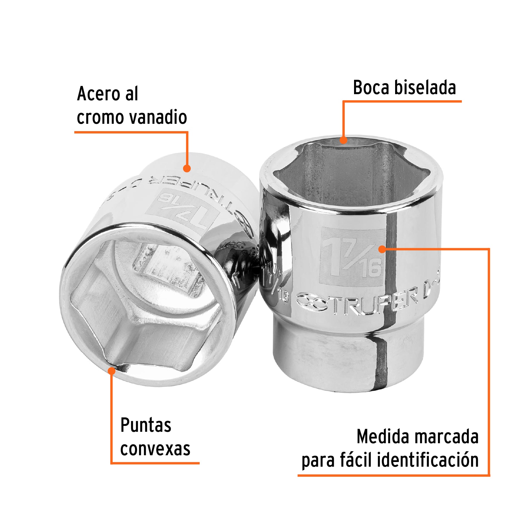 Dado de 1-7/16", 6 puntas, cuadro 3/4", TRUPER