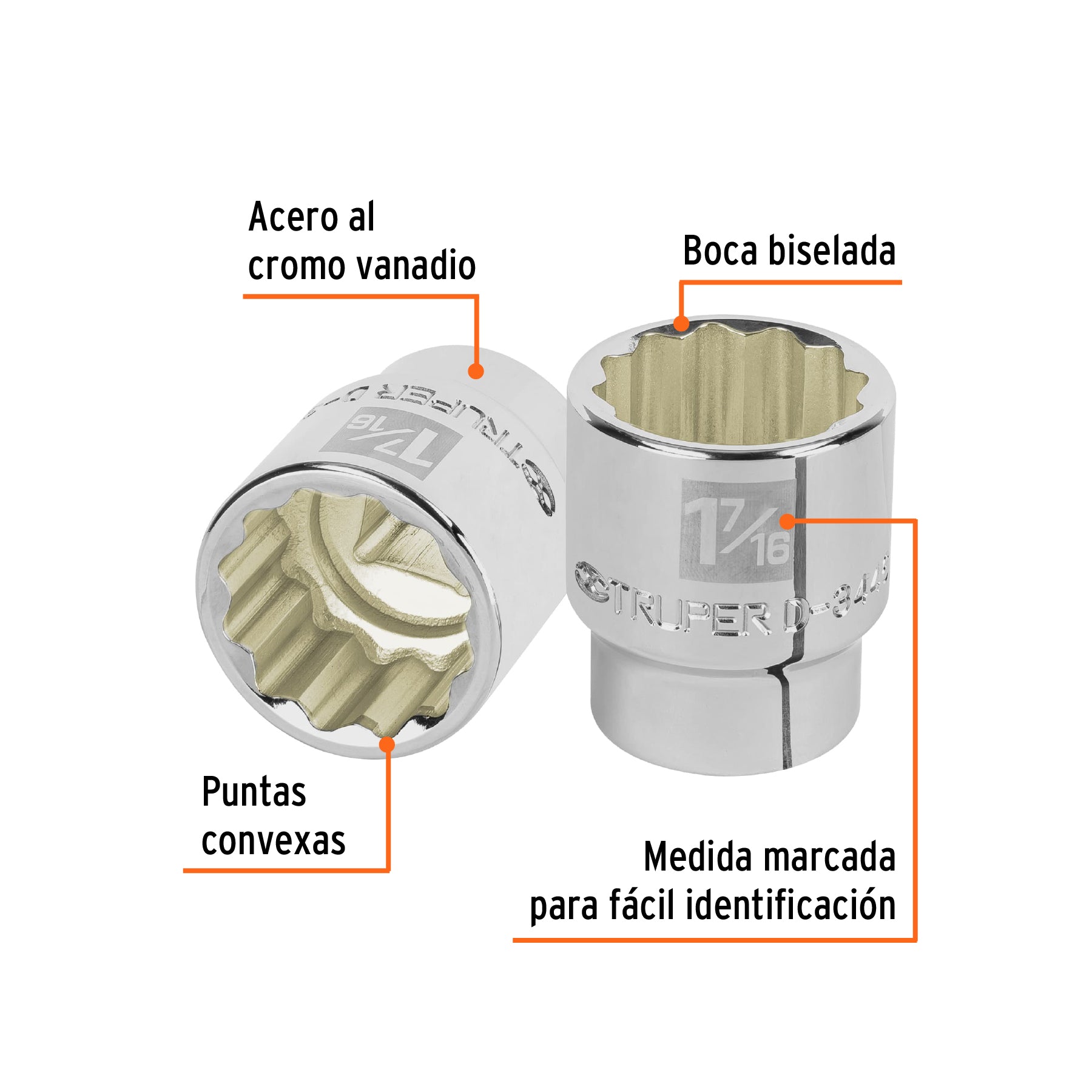 Dado de 1-7/16", 12 puntas, cuadro 3/4", TRUPER