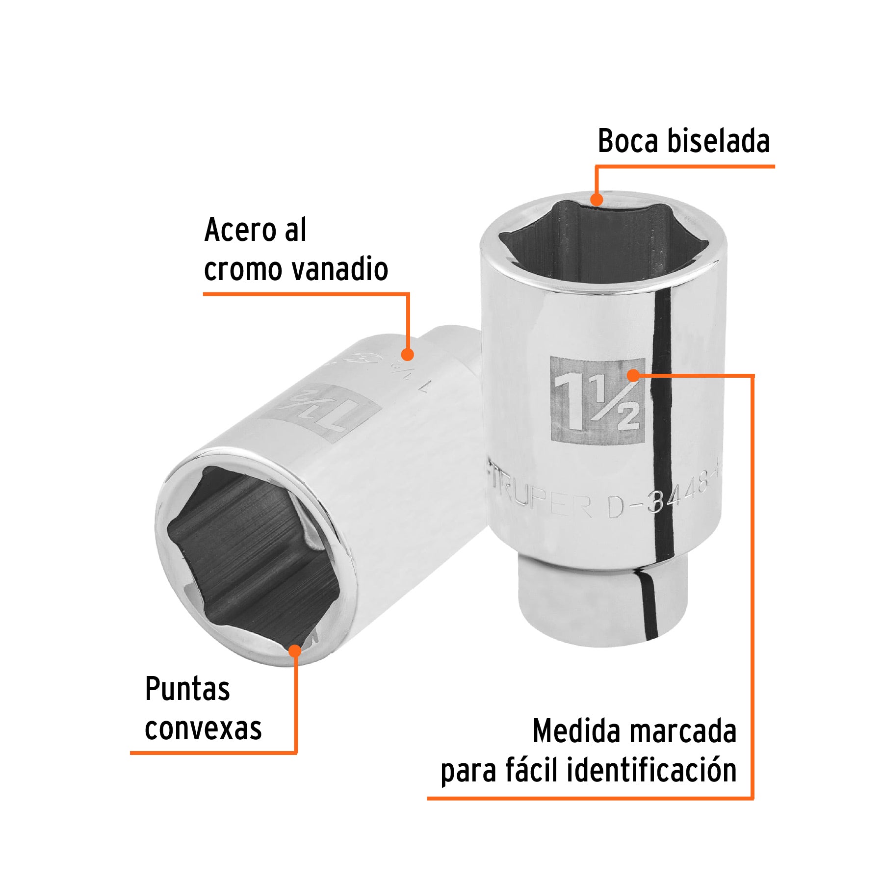 Dado largo de 1-1/2", 6 puntas, cuadro 3/4", TRUPER